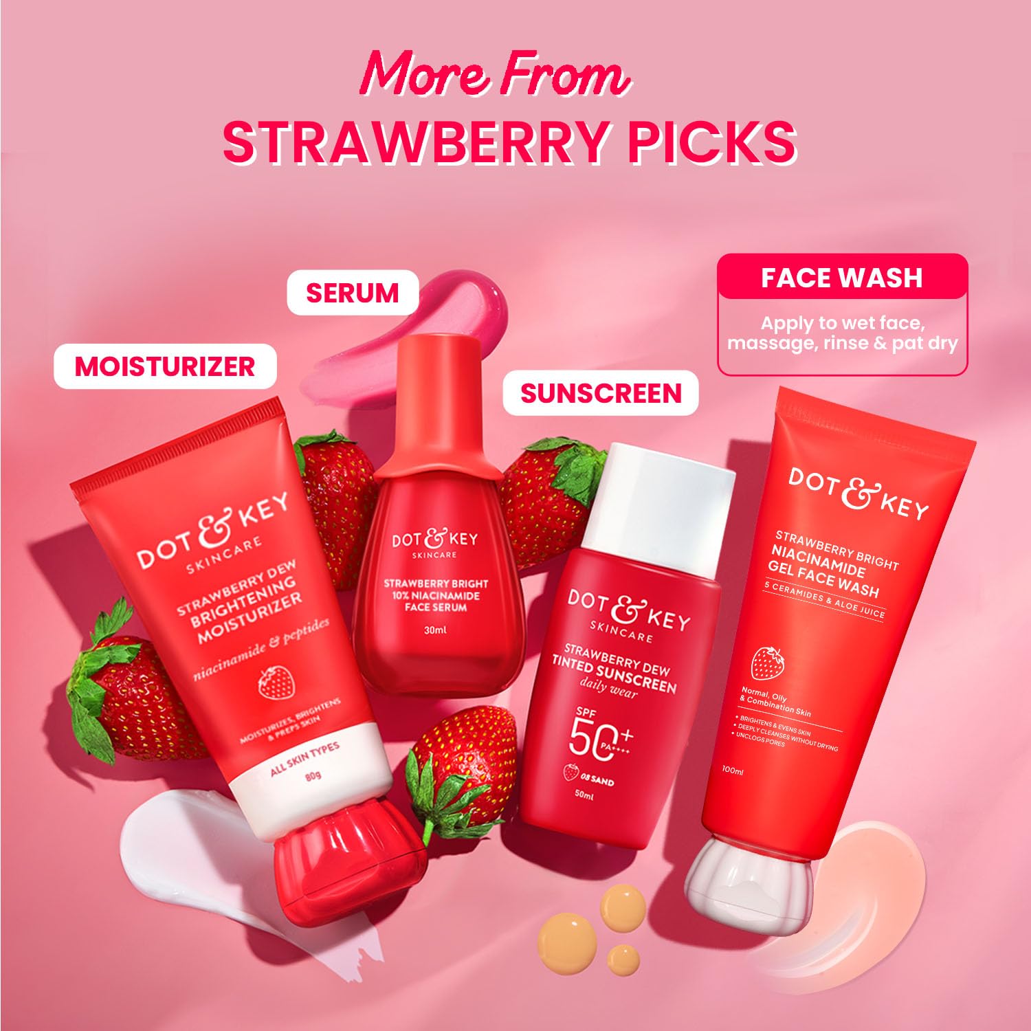 Strawberry Bright Niacinamide Gel Face Wash, Non-Drying Formula, Brightens & Smoothes, Evens Skin Tone, Reduces Excess Oil, Unclogs Pores, Deeply Cleanses, For Oily & Combination Skin