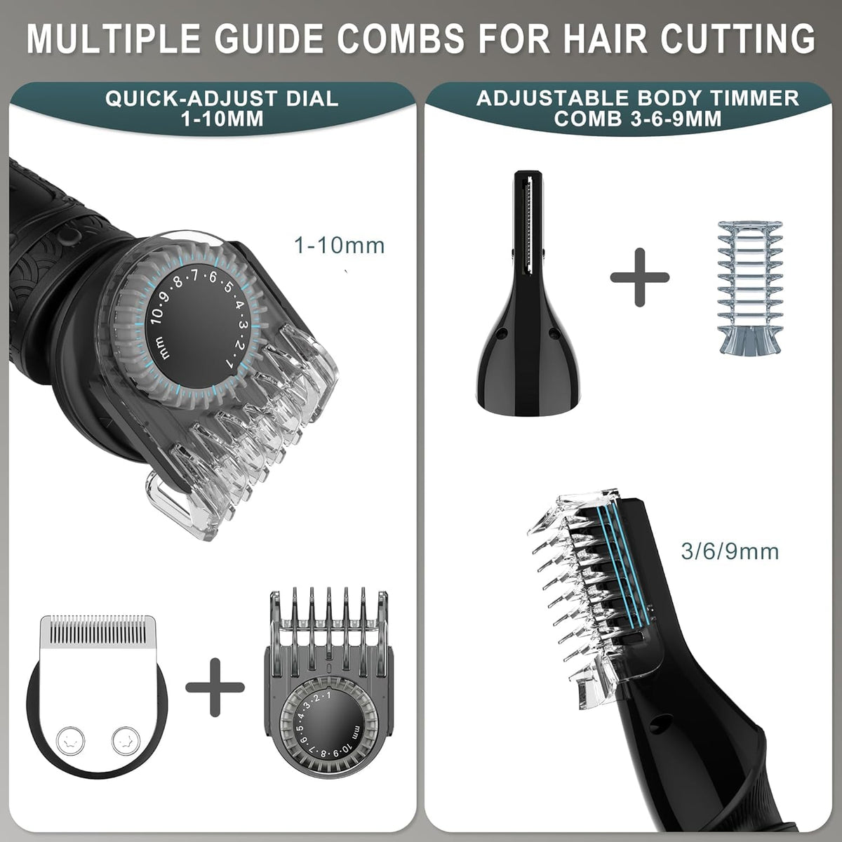 Scttomon Beard Trimmer for Men Professional Mens Beard Grooming Kit T-Blade Trimmer Razor Nose Body Trimmer Hair Cutting Kit Cordless 7 in 1 Black