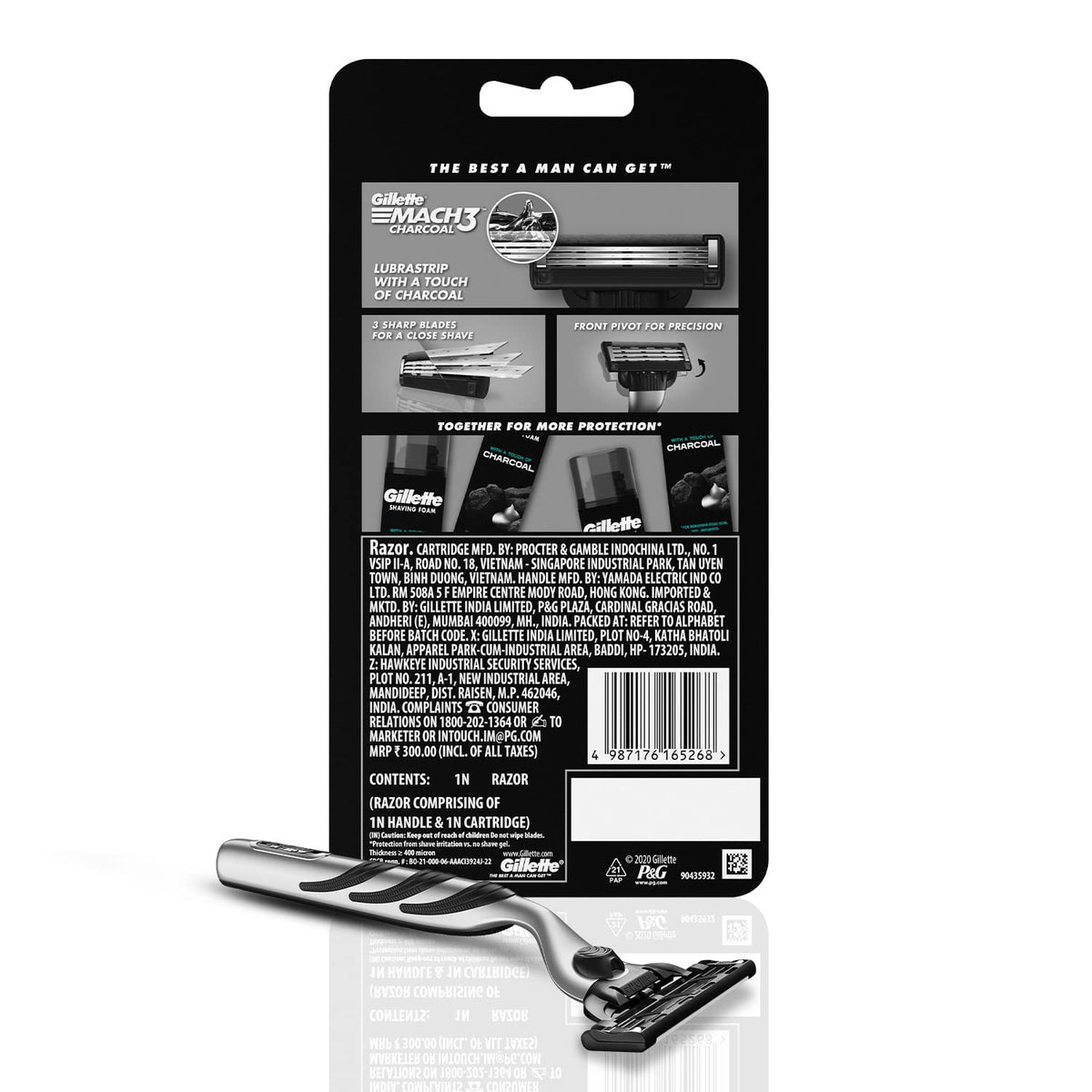 Gillette Mach3 Charcoal Shaving Razor for Men with New Enhanced Lubrastrip with a Touch of Charcoal for a Clean Close Shave & Gillette Classic Regular Pre Shave