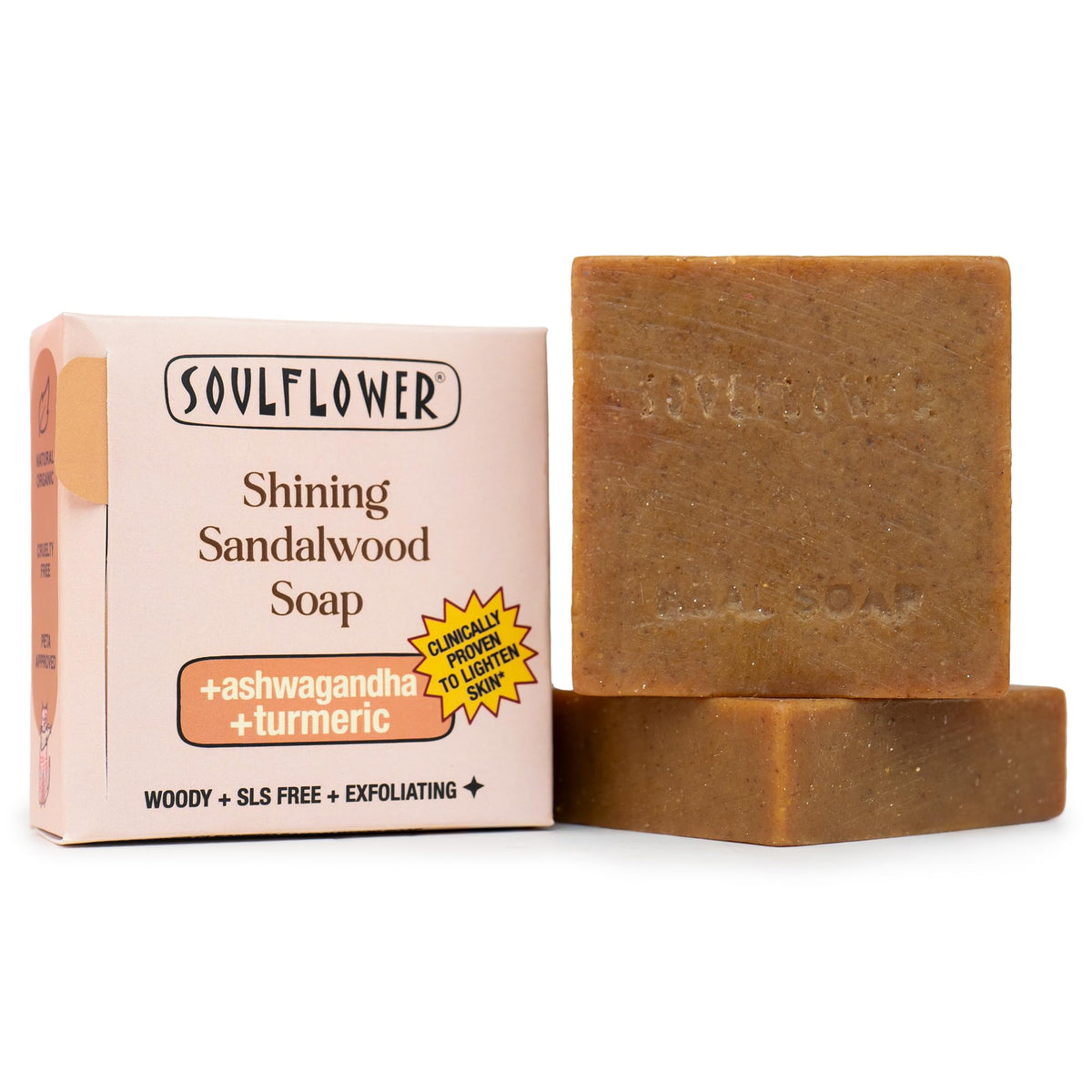 Soulflower Shining Sandalwood Soap For Daily Cleansing | Tan Removal & Skin Brightening Natural Bathing Bar For Hard Water With Ashwagandha, Tulsi, Neem & Shea