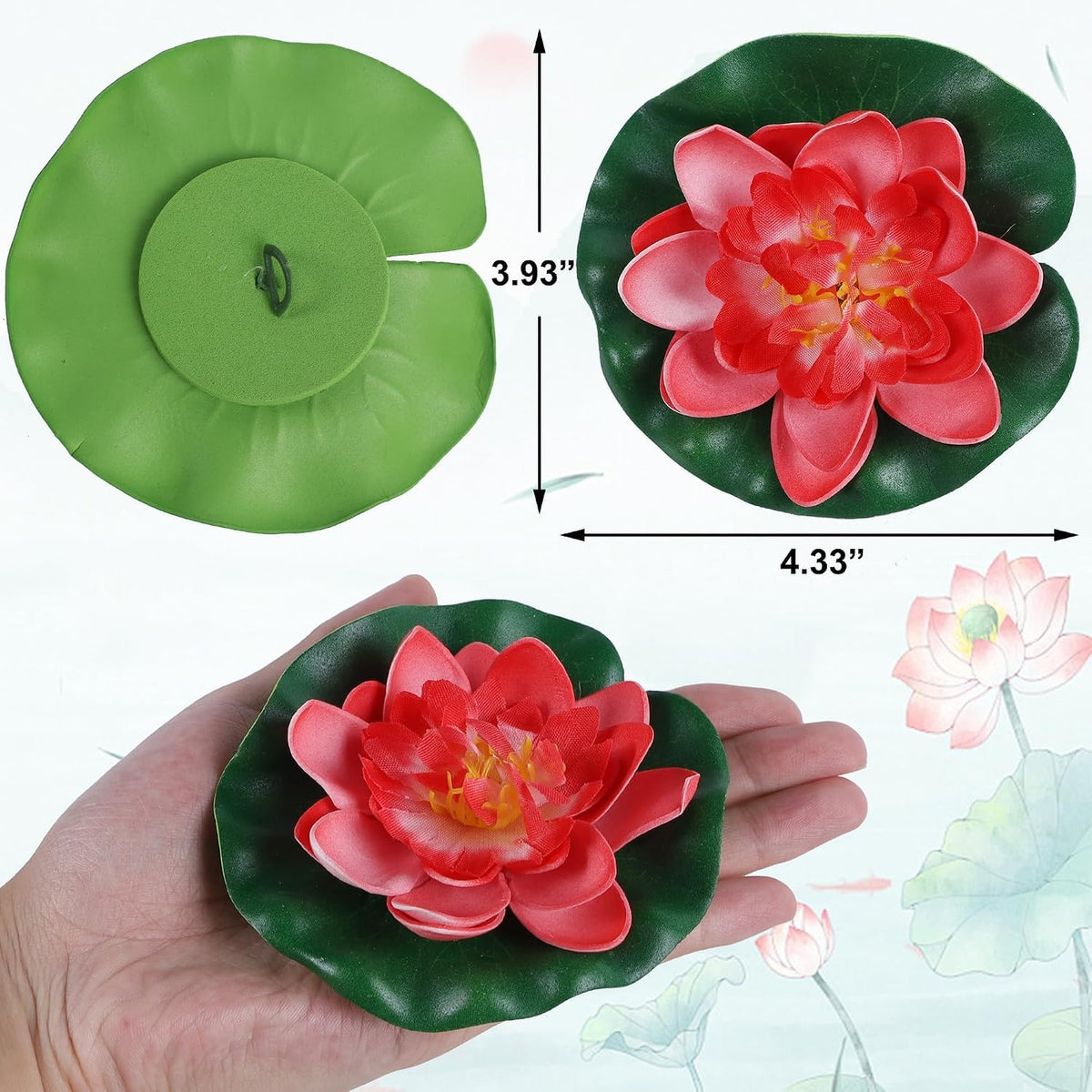 Artificial Floating Lotus Flowers with Water Lily Pads, 12 Pack Lifelike Foam Water Flowers for Pond, Fountain, Aquarium, Pool, Home Garden & Outdoor Water Feat