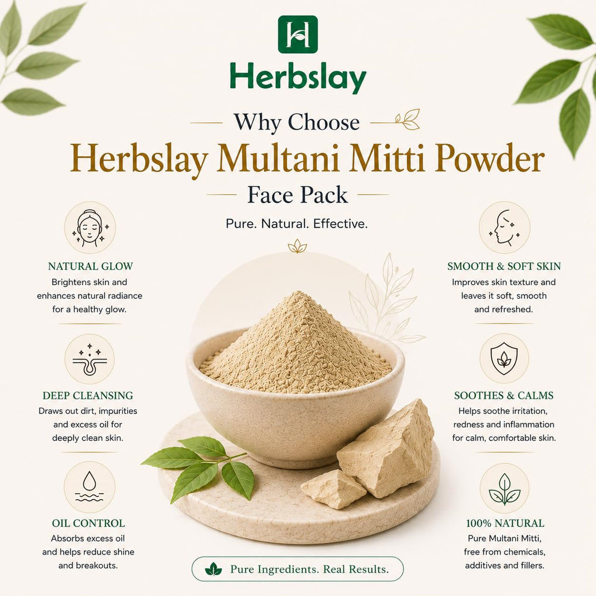 Multani Mitti Powder Face Pack, Pure Natural Fuller's Earth, for Oil Control, Deep Cleansing and DIY Skincare 100 g (Pack of 1)