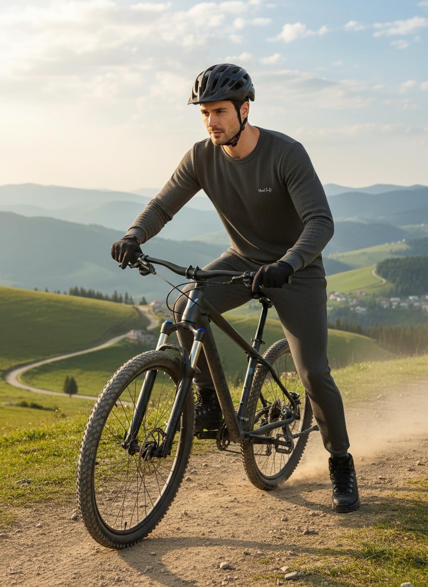 Men's Thermal Top & Lower Inner Full Sleeve M Charcoal