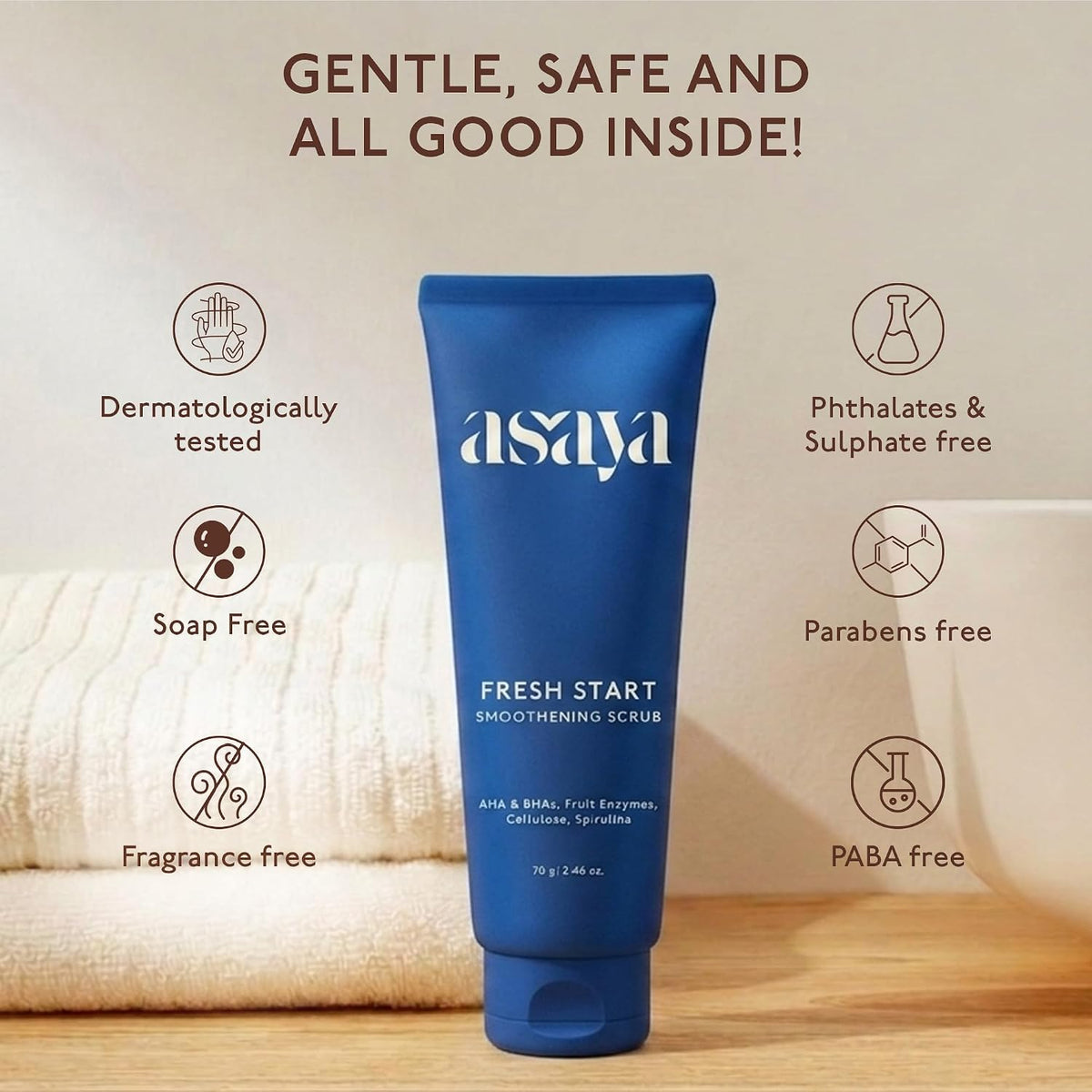 Asaya Fresh Start Smoothening Scrub | Face Exfoliator for Instant Glow-Up | Exfoliating Face & Body | AHA BHA | Dead Skin Remover for Pores, Blackheads & Uneven