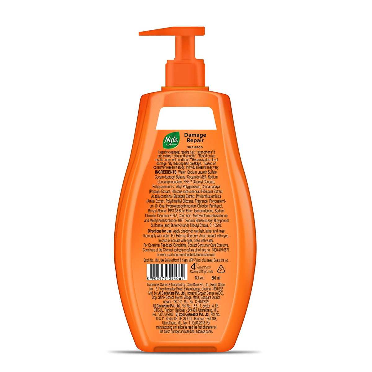 Nyle Naturals Damage Repair Shampoo|Papaya & Shikakai|800ml 800 ml (Pack of 1)