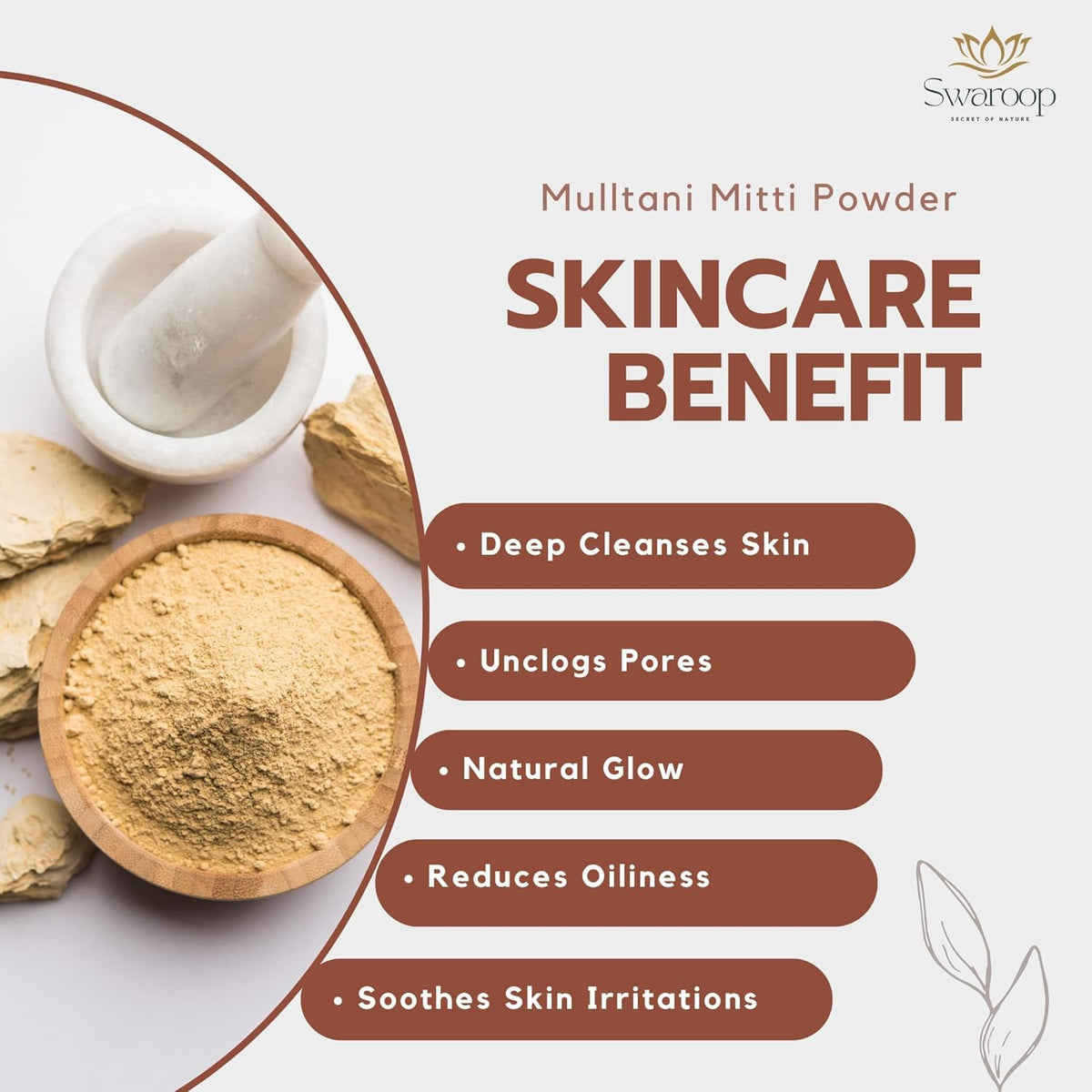 Multani Mitti for Face Pack | Pure & Natural Multani Power for Face & Hair Packs | Removes Dead Skin, Cleanses Pores, Reduces Dandruff & Reduces Dandruff & Scal