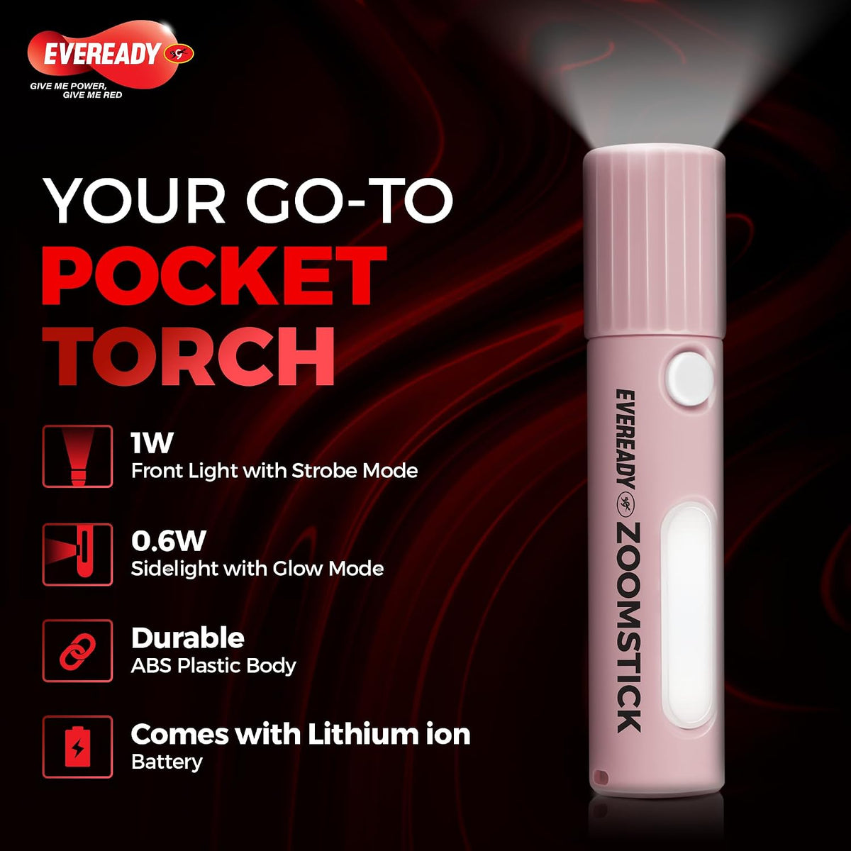 EVEREADY DL105 Zoomstick Rechargeable 1W Front Torch Cum 1W Sidelight Small Modern