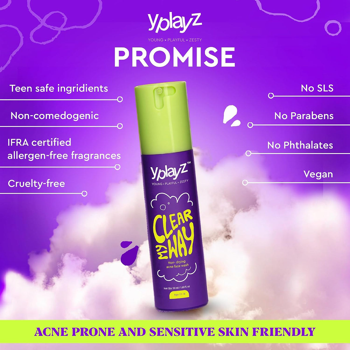 YPlayZ Pimple Face Wash for Teens 11+ with Salicylic Acid for Oily Skin