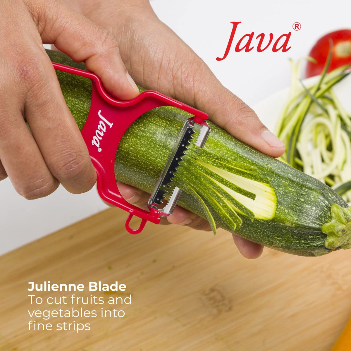 Java Rapid INOX Peeler with Stainless Steel Double Edge Blade, ABS Plastic Handle, Ergonomic Design, Dishwasher Safe, for Fruits and Vegetables (RED, Julienne)