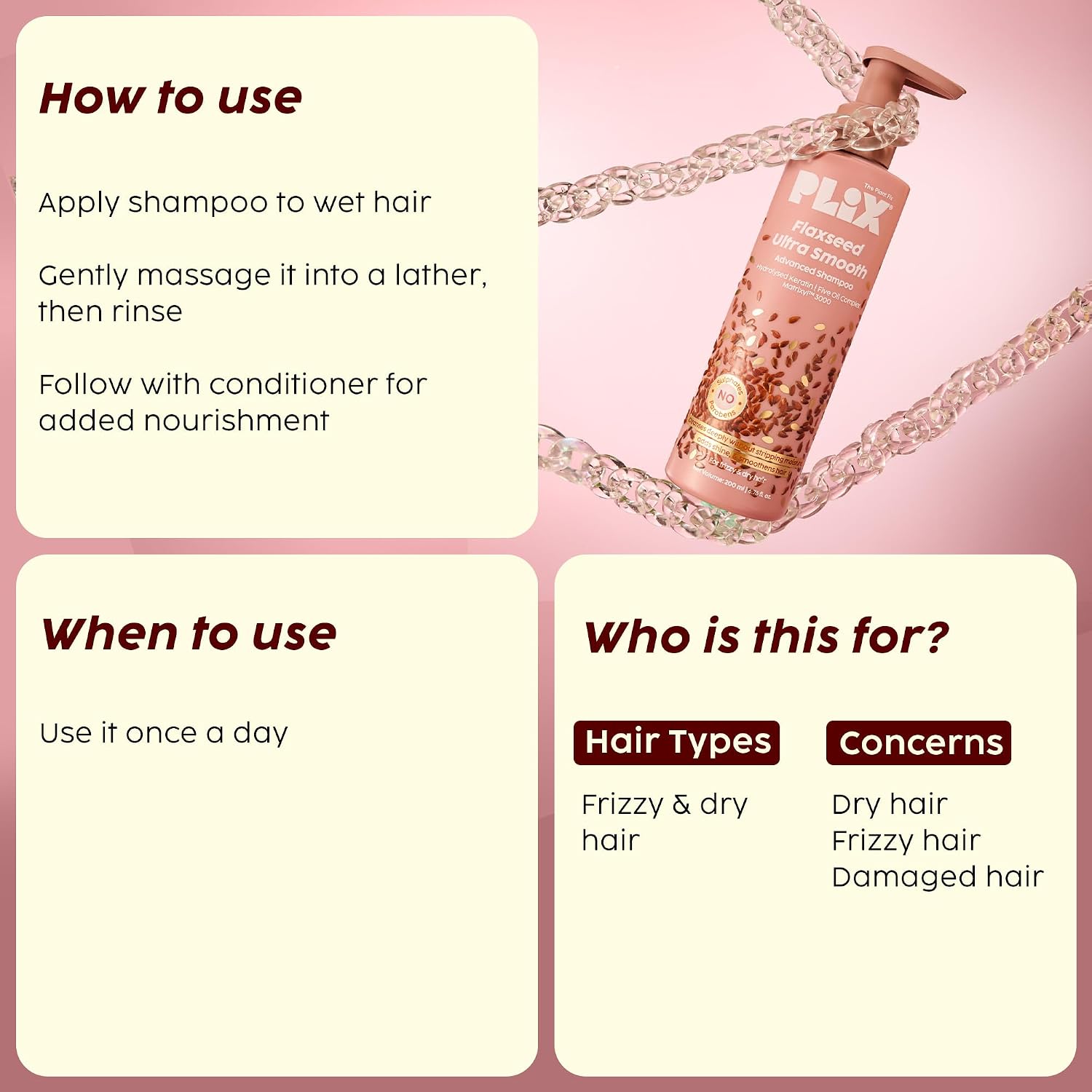PLIX - THE PLANT FIX Flaxseed Ultrasmooth Advanced Shampoo | Plant Keratin PF & Flaxseed Oil | For Smooth & Shiny Hair | Paraben & Sulphate Free | For Men & Women | 200ml