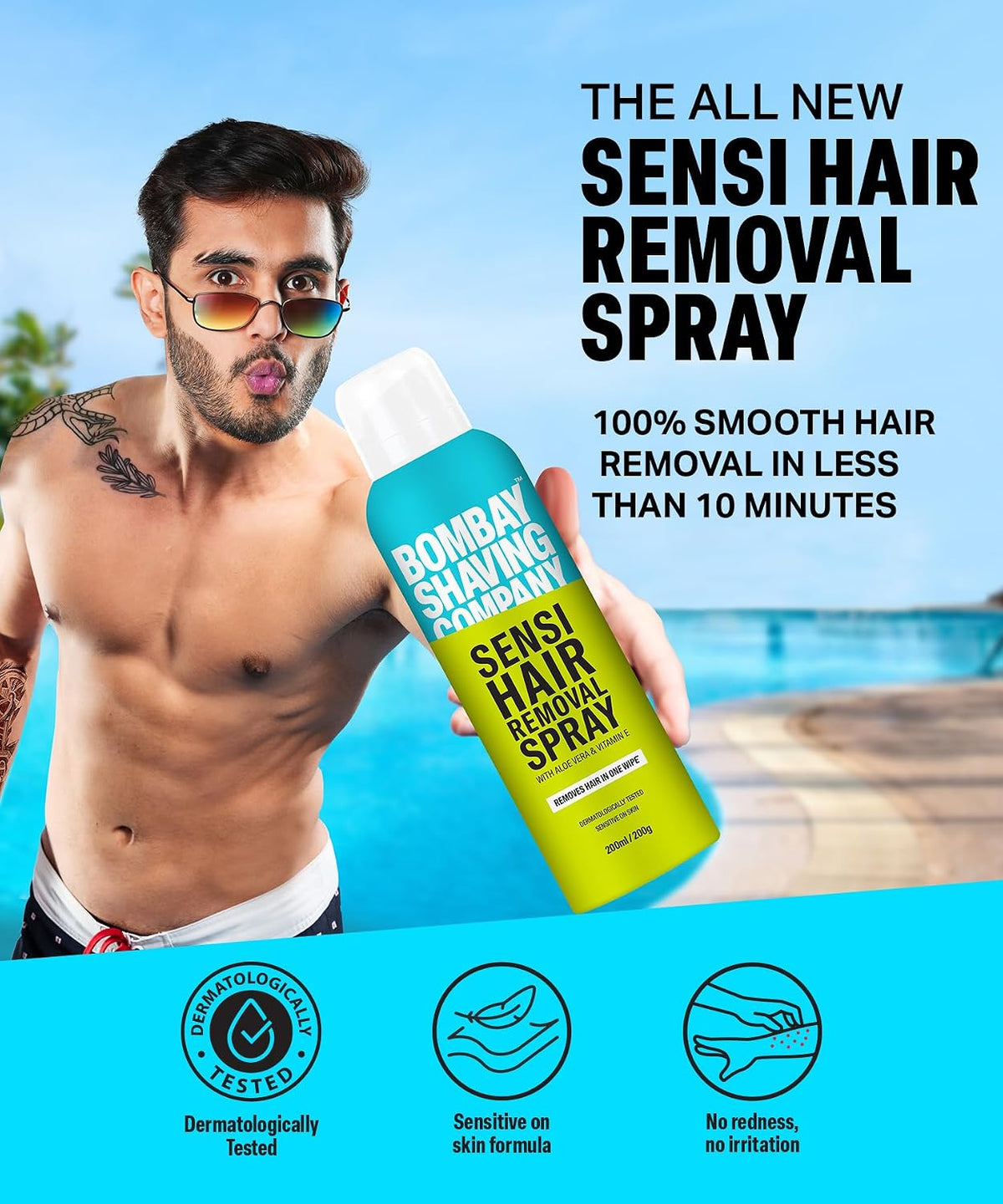 Bombay Shaving Company Men Sensi Hair Removal Spray - 200G|Pack Of 2|Painless & Irritation Free Spray (200 Ml)|For Chest, Arms, Underarms & Legs|Pleasant Smell|