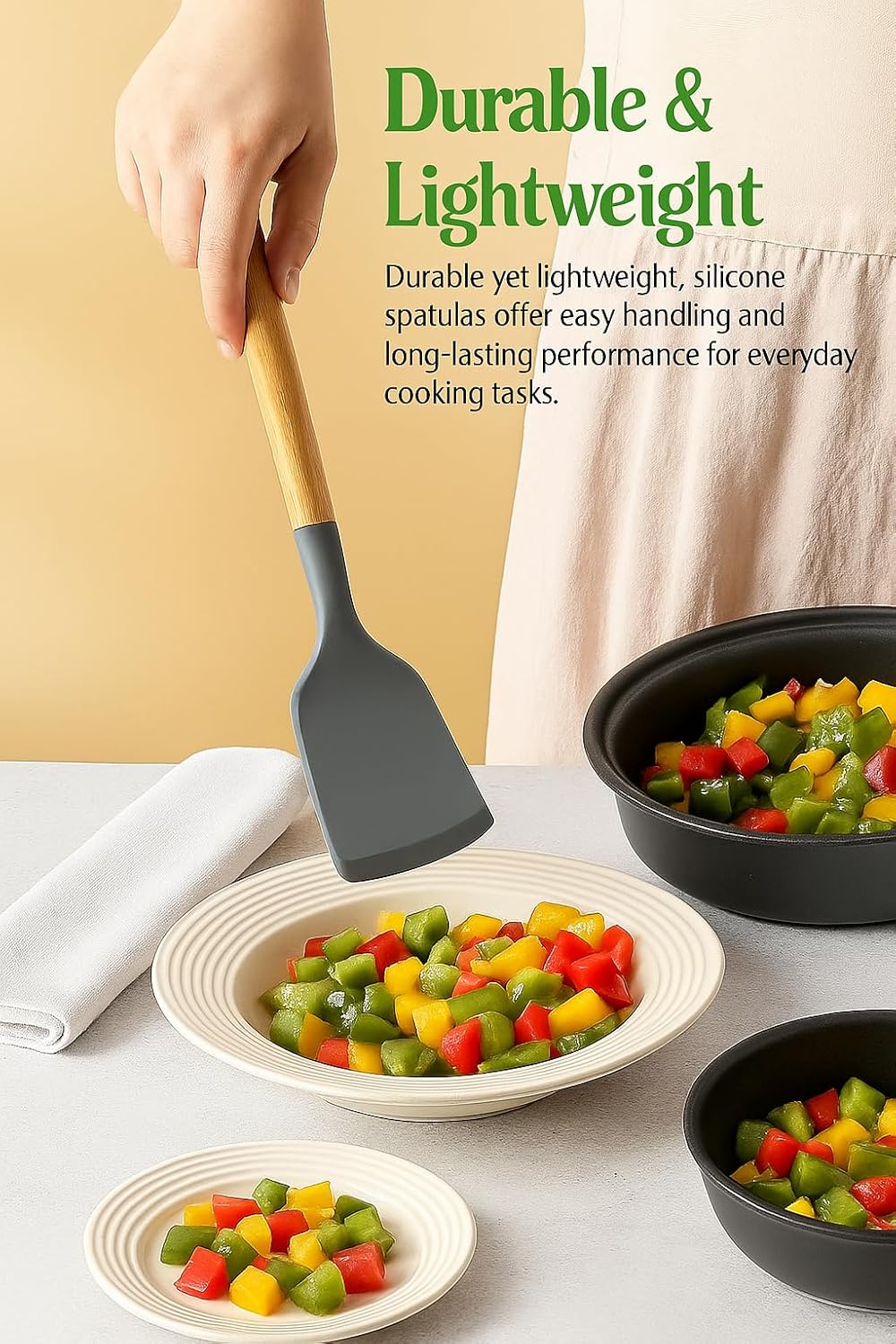 Sakoraware Silicone Spatula Set with Wooden Handle Kitchen Tools Mixing | Serving Cooking Spoon | Turner | Soup Ladle | Non-Stick | BPA Free Kitchen Tools Set o