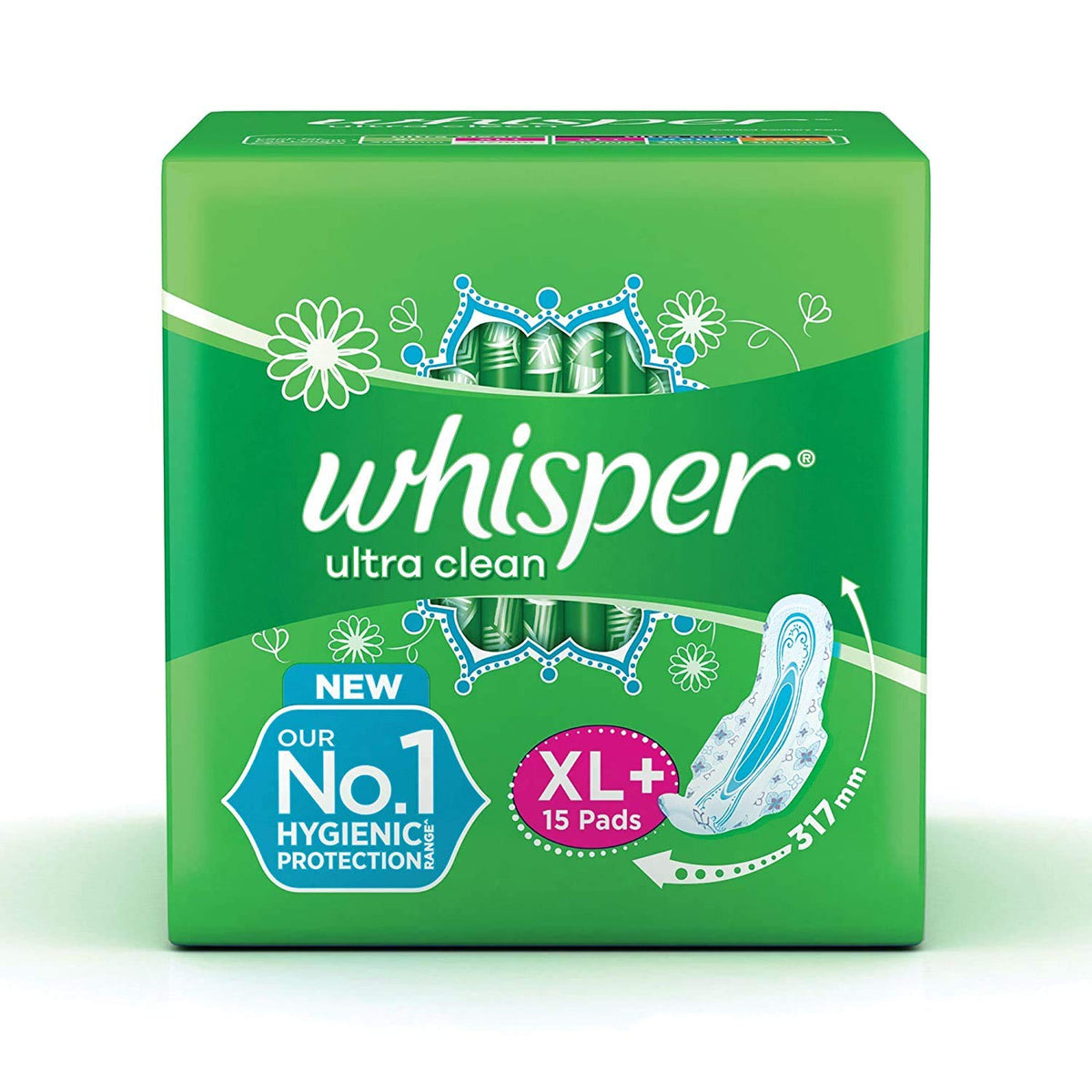 Whisper Ultra Clean Sanitary Pads for Women, XL+ 15 Napkins XL (15 Count) Sanitary Pads