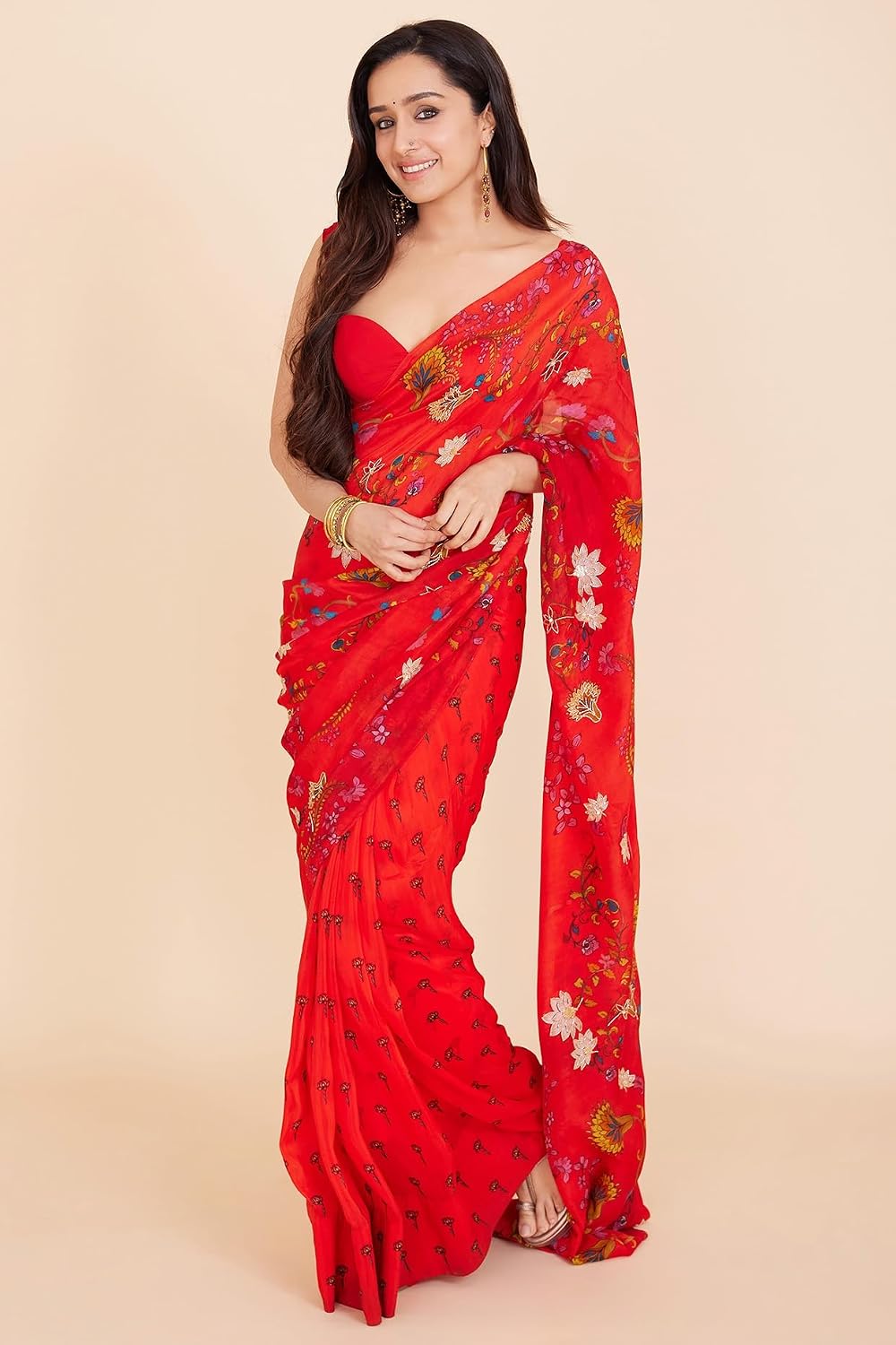 Sidhidata Women's Georgette Printed Saree With Unstitched Blouse Piece (shraddha kapoor stree 2 look Saree)