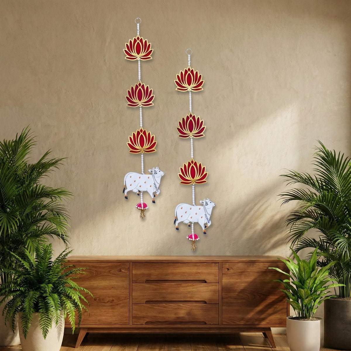 Kalakriti Artificial Blossom Lotus Flowers Garland for Ganpati Diwali Wedding Party Festival Mandir Pooja Room Home Decoration -155 cm/ 5 ft Long, Pack of 4 (Lo