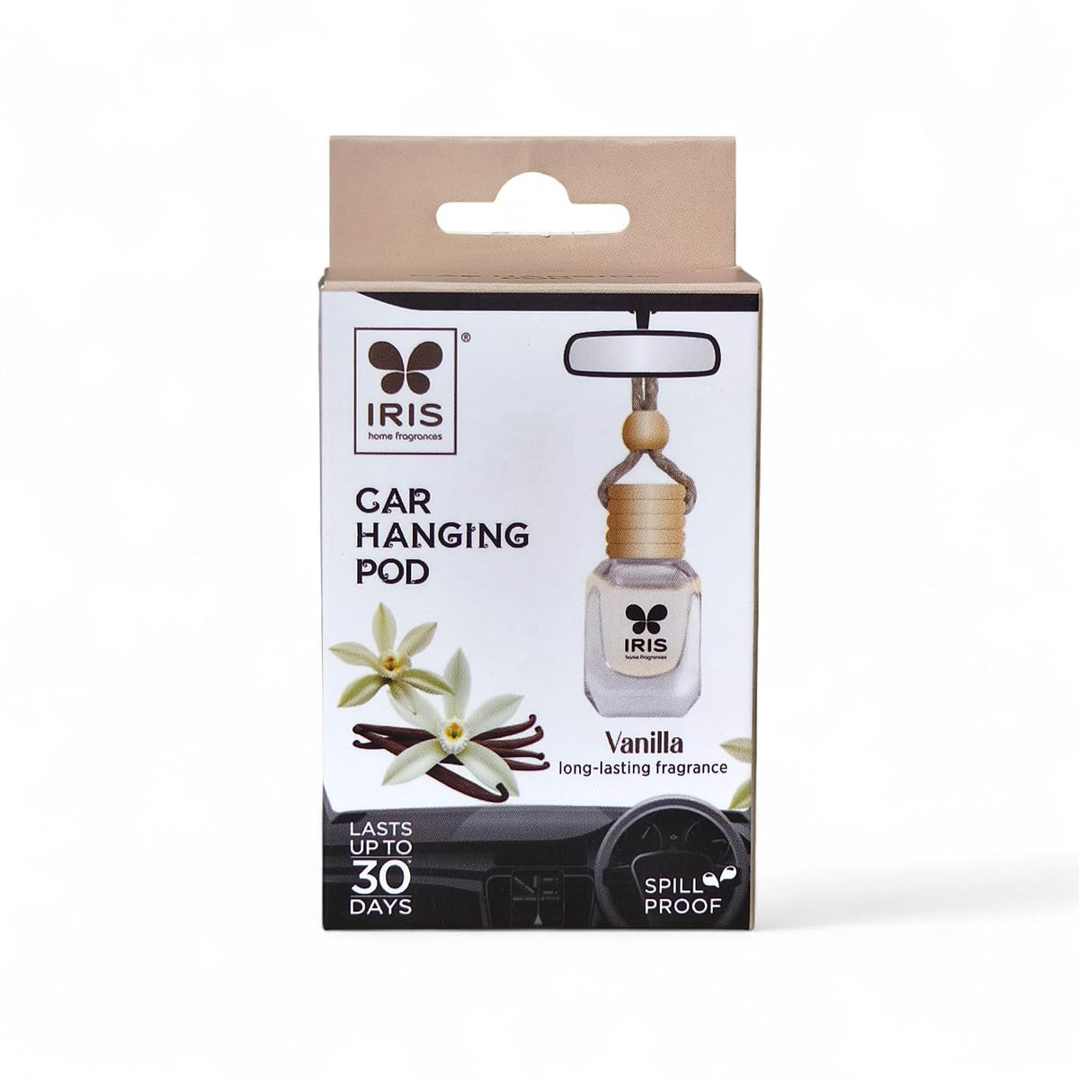 IRIS Car Hanging Pod Air Freshener – Vanilla | 10ml | Compact design, Consistent Aroma - lasts up to 30 days