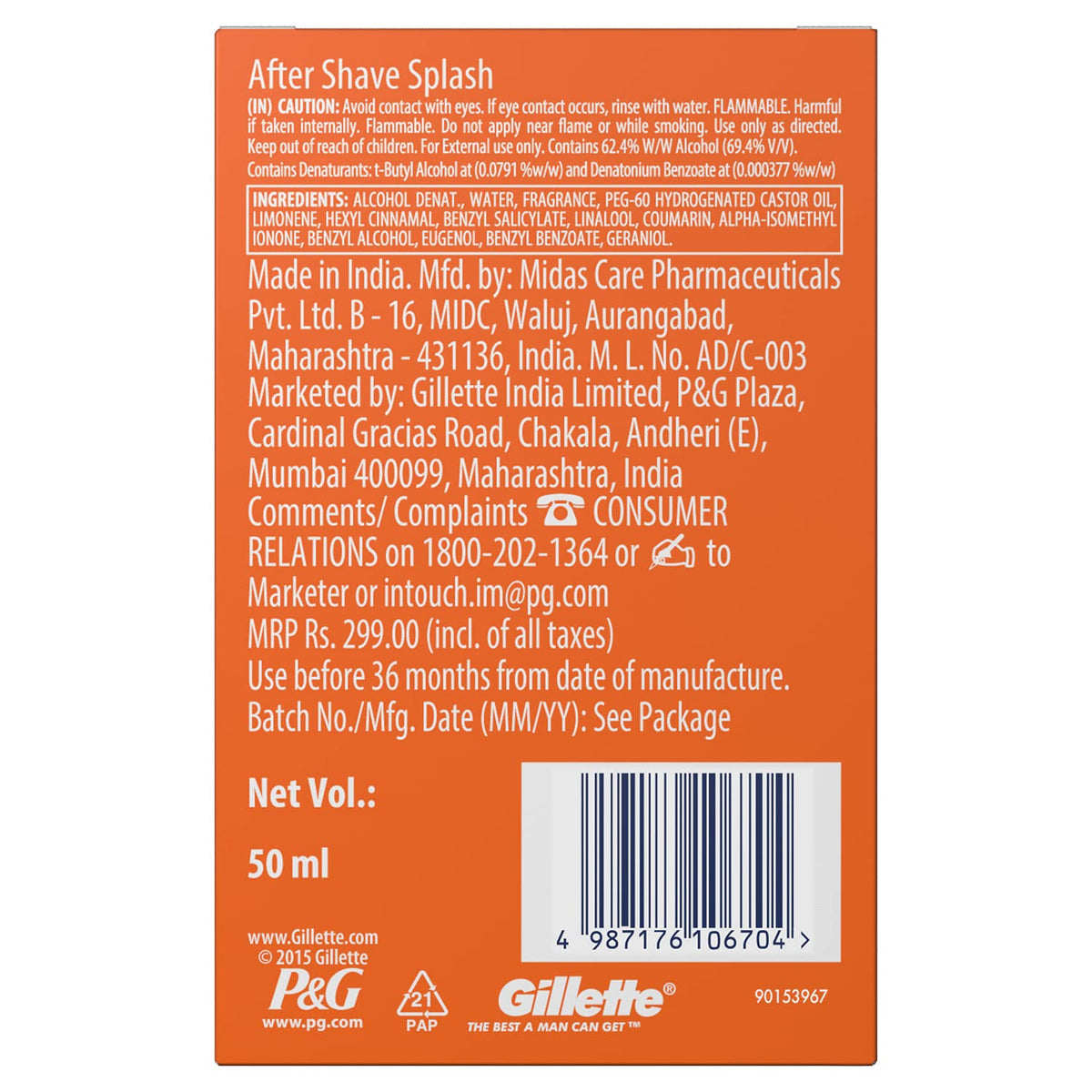 Gillette Men Pro Fresh After Shave Splash Liquid Icy Cool 100Ml, White.
