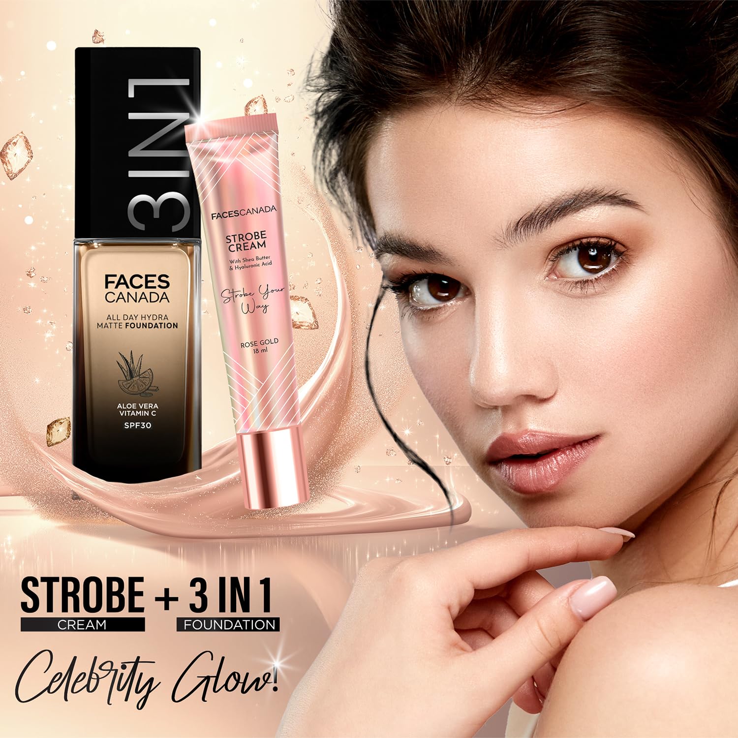 FACES CANADA All Day Hydra Matte Foundation | 3-in-1 Foundation + Moisturizer + SPF 30 | 24 HR Aloe Hydration & Vitamin C | 10HR Long Wear | Medium to High Buildable Coverage | Rose Ivory 011 | 30ml