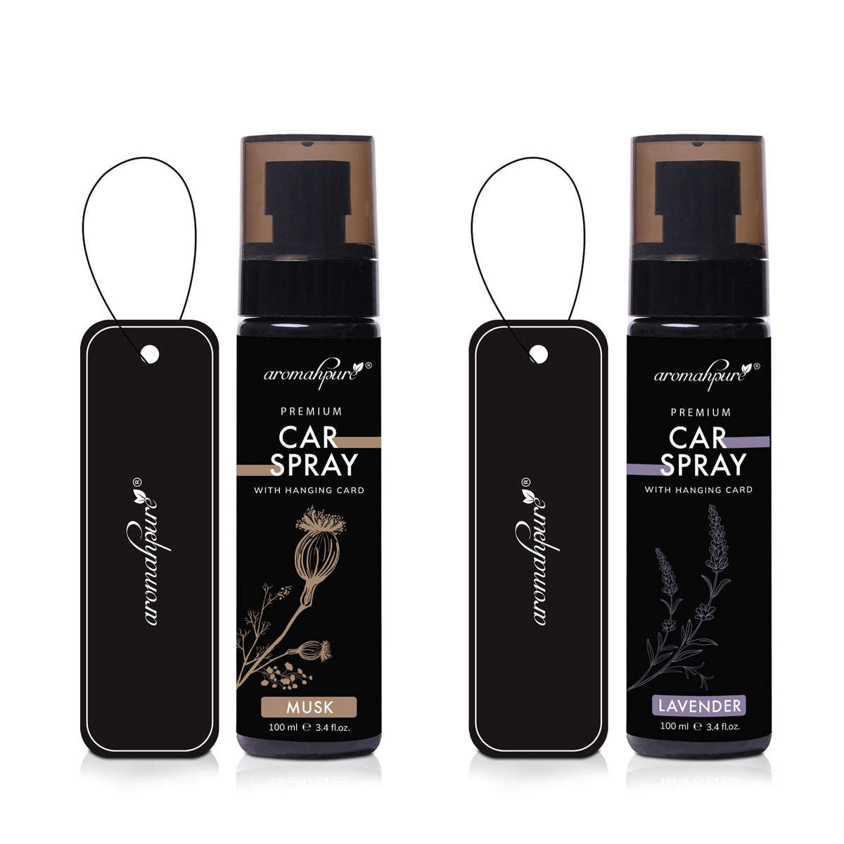 Aromahpure Lavender & Musk Car Perfume Spray with Hanging Card |100ml Each | Long Lasting 800+ Sprays Each Car Fresheners | Travel Friendly Car Air Freshener| C