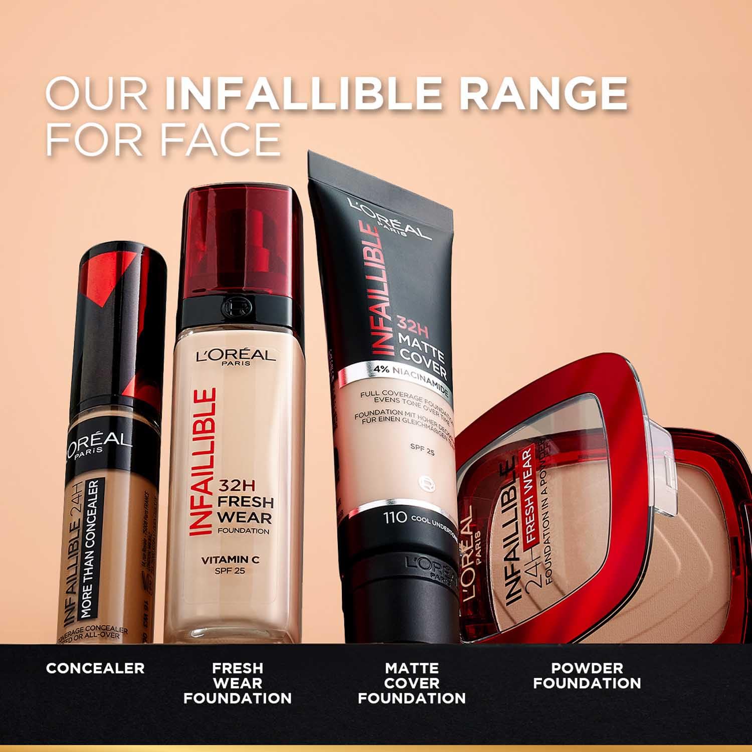 L'Oréal Paris Liquid Foundation, Oil Absorbing Formula, Transferproof, Heatproof and Long-lasting, Infallible 32H Fresh Wear, 300 Amber, 30ml