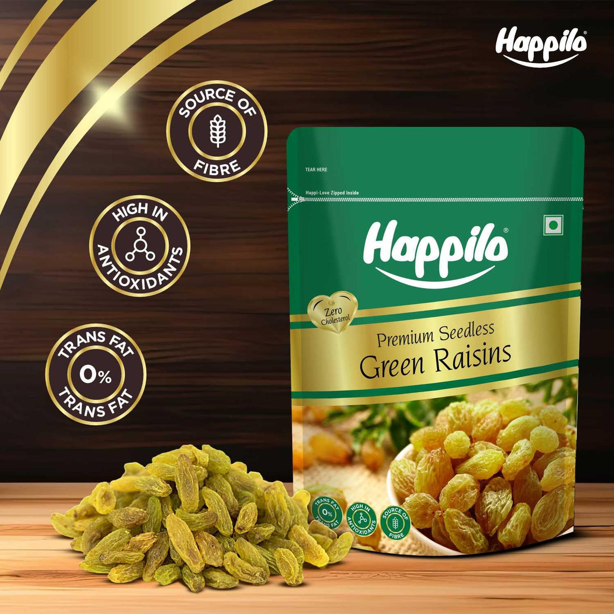 Happilo Premium Seedless Green Raisins 500g | Quality Kishmish/Kismis | Dry Fruits, Healthy Snacks | Rich in Iron & Vitamin B | Antioxidant Rich | Healthy Dry F