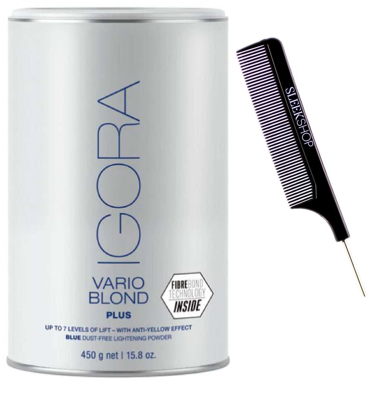 Sleekshop Comb + Schwarzkapf IGORA VARIO BLOND PLUS, Blue Dust-Free Lightener, Blonde Lightening Powder, 2023-2024 Version (w/ Sleek Premium Carbon Teasing) Ant