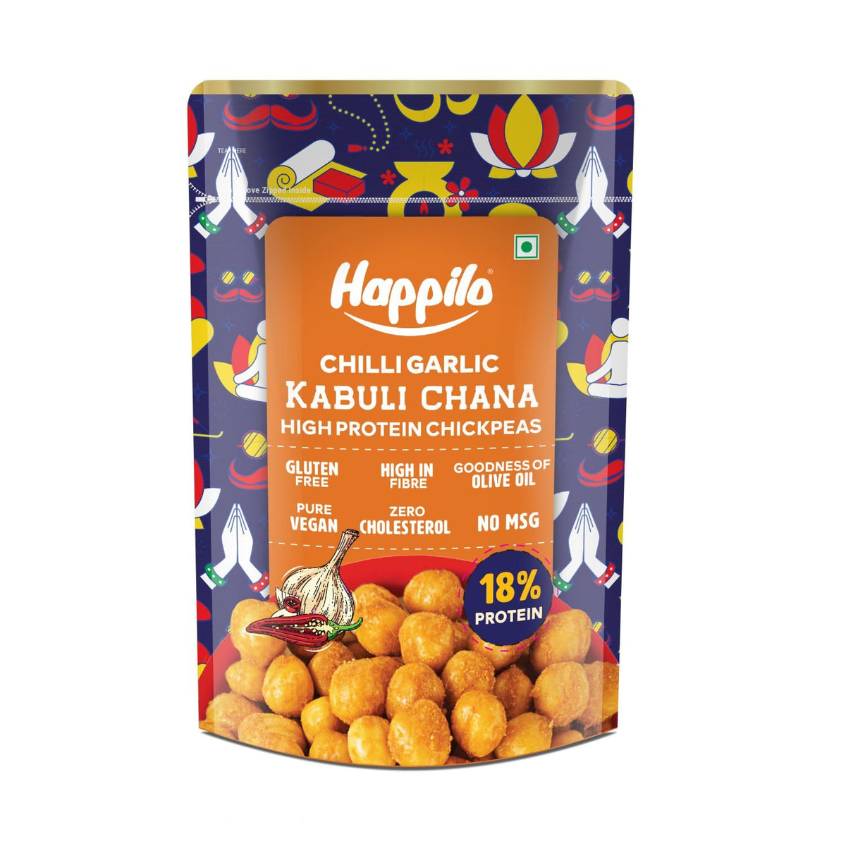 Happilo Premium Super Snack Chili Garlic Chickpeas 110Gm, Crunchy And Delicious, Super Healthy 110 g (Pack of 1)