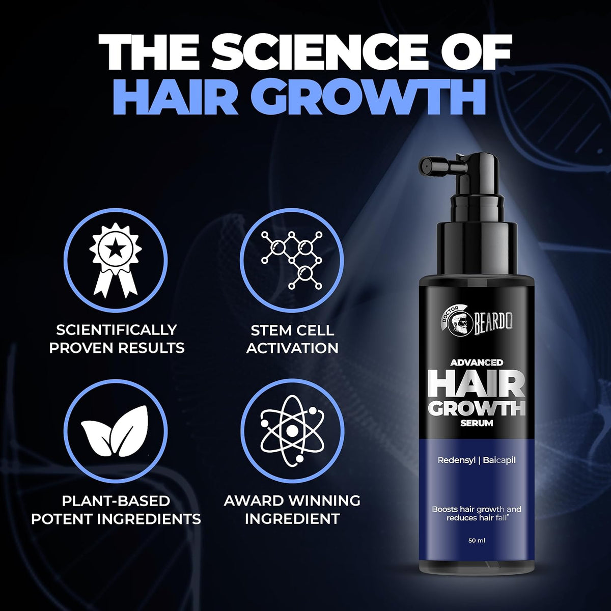 BEARDO Dr. Advanced Hair Growth Serum For Men, (50 Ml X 3)| Contains 3% Redensyl, 3% Baicapil, Rosemary | Stimulates Hair Growth, Increase Hair Density & Thicke