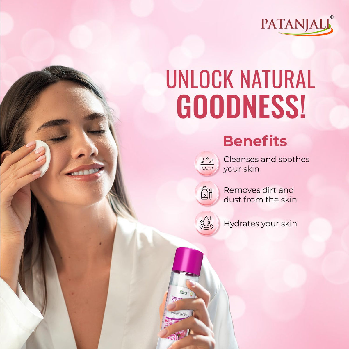 Patanjali Divya Gulab Jal, Rose Water for Skin Care, Facial Toner, Hydrating Rose Essence 120ml (Pack of 8)