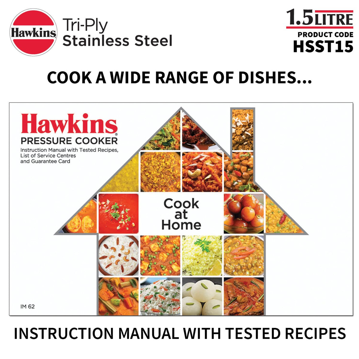 Hawkins 1.5 Litre Triply Stainless Steel Pressure Cooker, Inner Lid Induction Baby Cooker, Silver (HSST15) 1.5 Litres