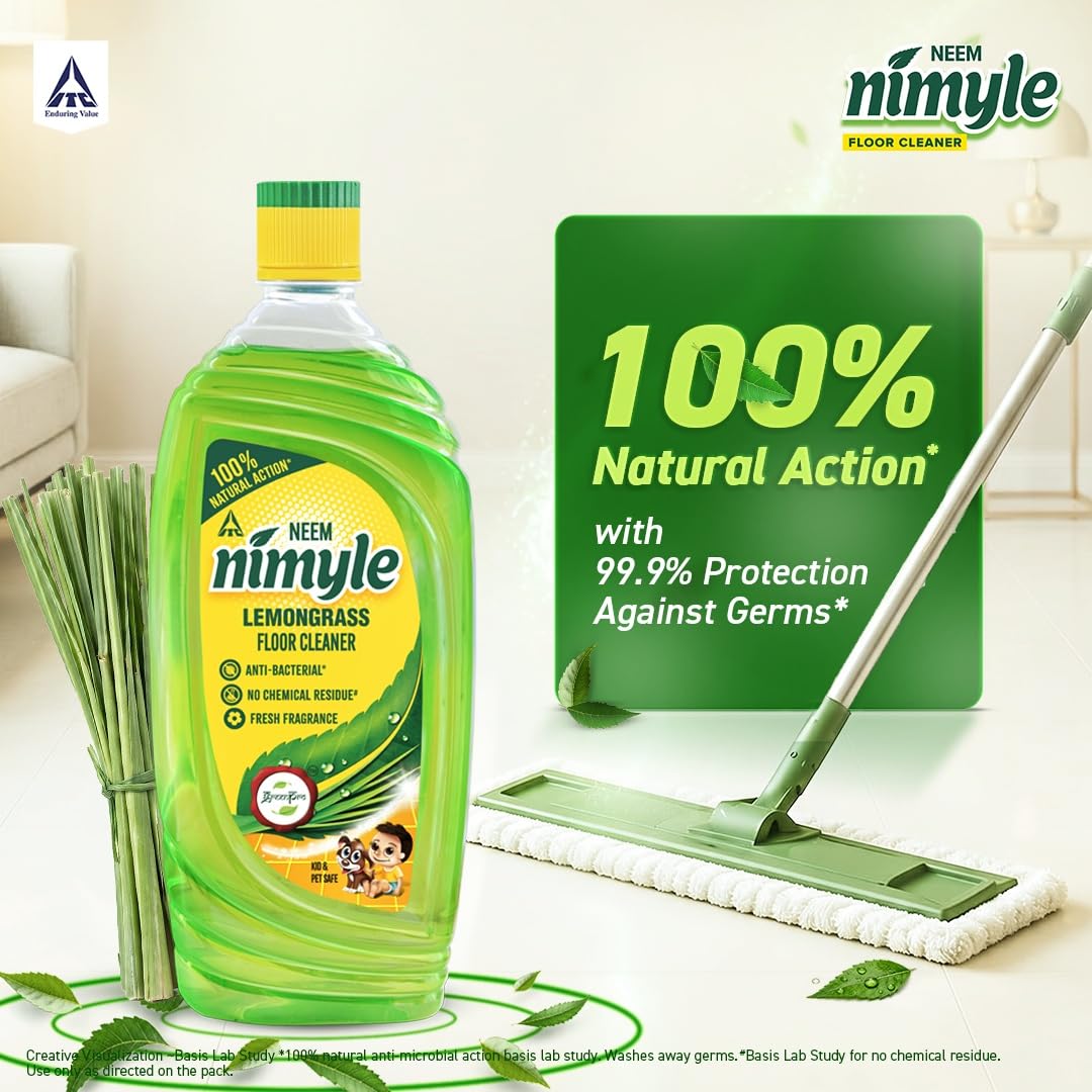 Nimyle Floor Cleaner Lemongrass 890ml|100% Natural Action|Power of Neem|99.9% Anti-Bacterial|Fresh Lemongrass Fragrance|Safe for Kids & Pets|Try Complete Range|