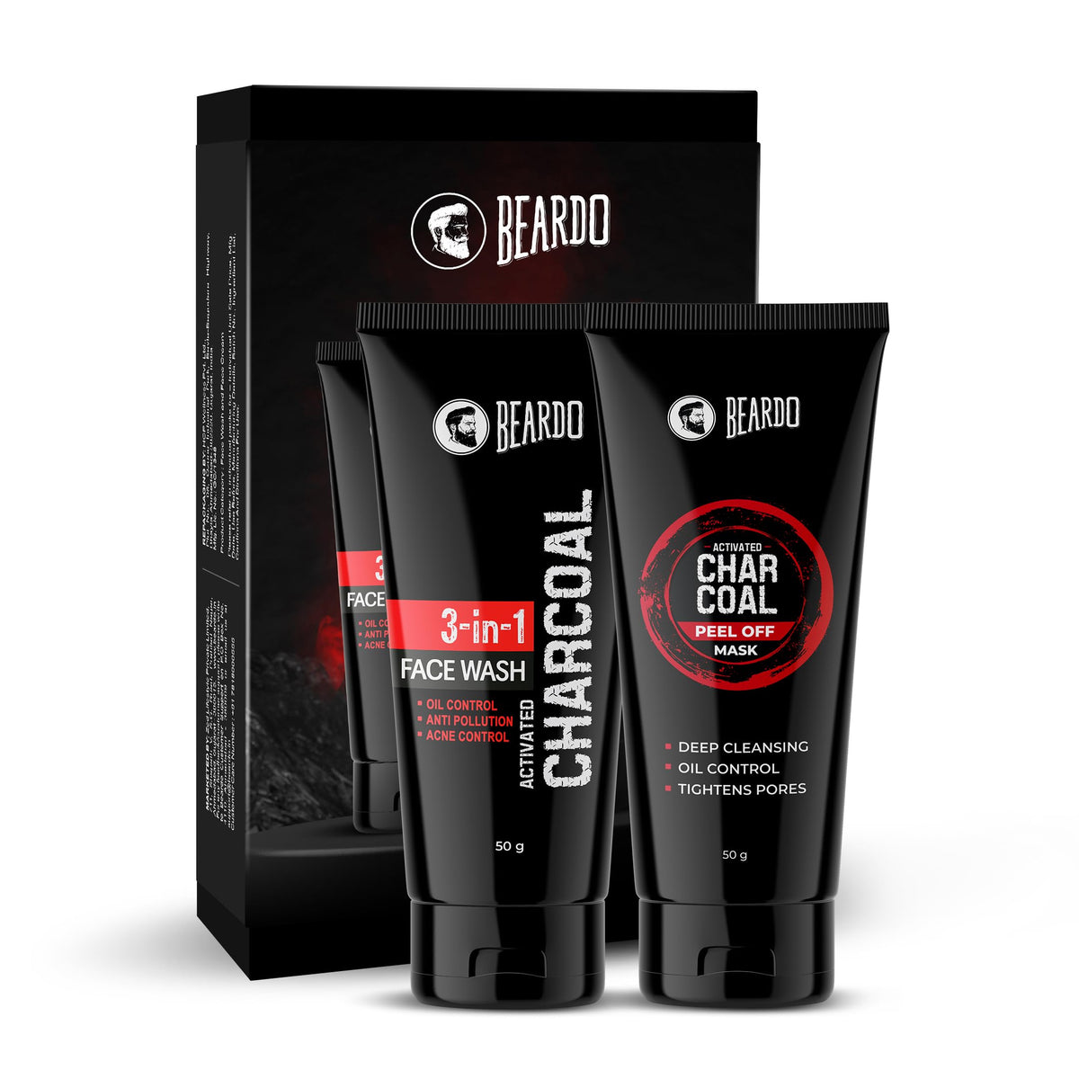 Beardo Charcoal Facewash, 50ml & Peel Off Mask, 50g| For Deep Pore Cleaning and Removes Dirt | Face Mask for Glowing Skin | Gift Hamper for Men | Rakhi Gift for