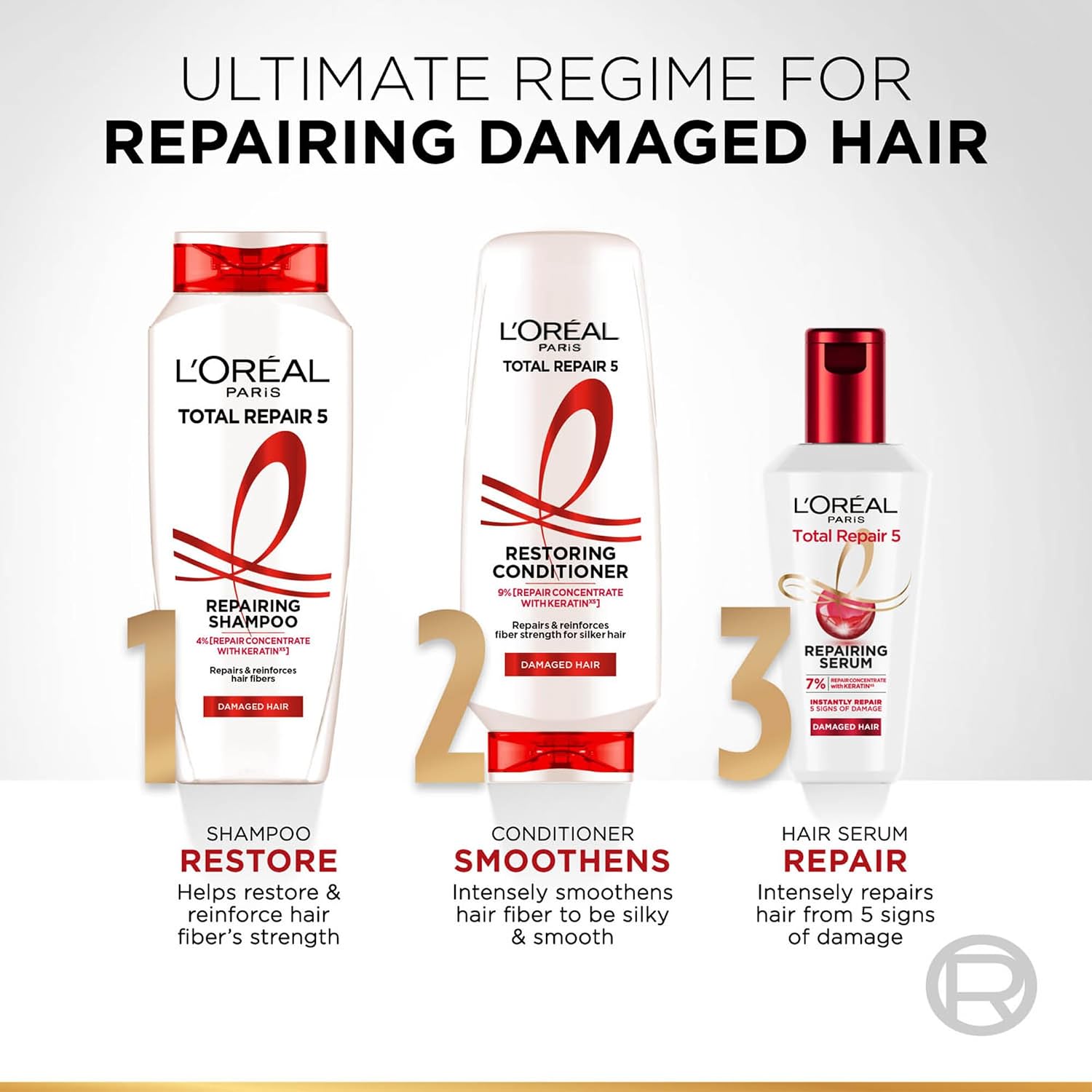 L'Oreal Paris Shampoo, For Damaged And Weak Hair, With Pro-Keratin + Ceramide, Total Repair 5, 340Ml.