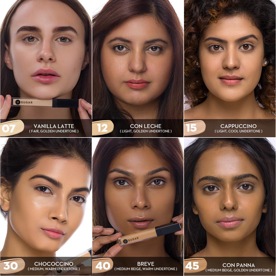 SUGAR Cosmetics Magic Wand Full Coverage Concealer | Matte | Waterproof | All Skin Types | Lasts Upto 8 Hrs | 8.4gm - 07 Vanilla (Latte Fair, Golden Undertone)