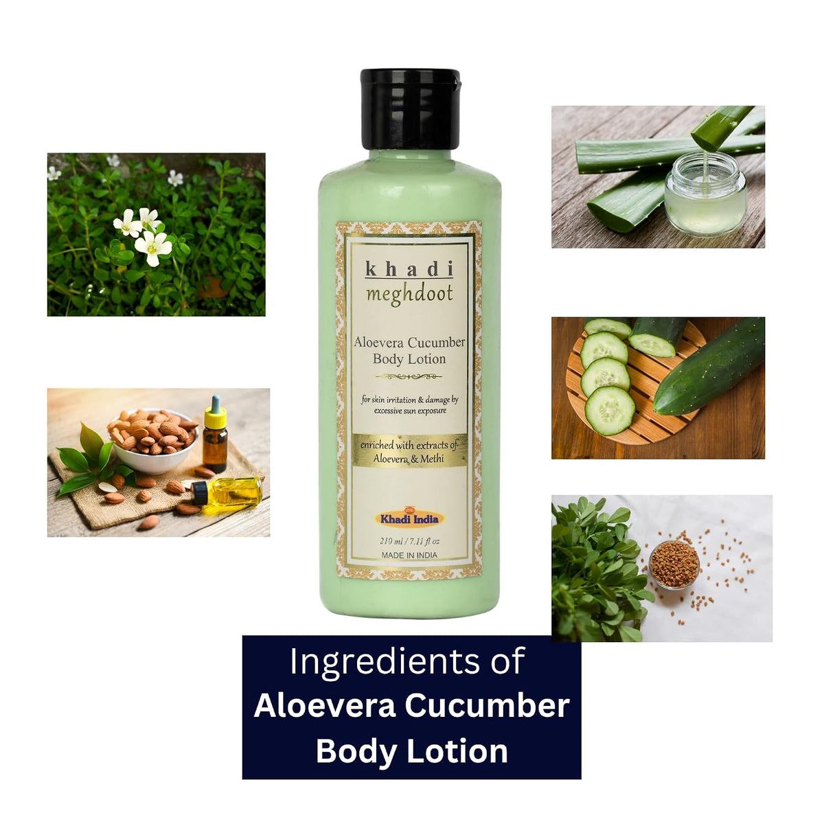 Khadi Meghdoot Aloe Vera Cucumber Intense Hydrating Body Lotion – Deep Moisturizing Formula with Aloe Vera & Cucumber Extract – For Soft, Smooth & Nourished Ski