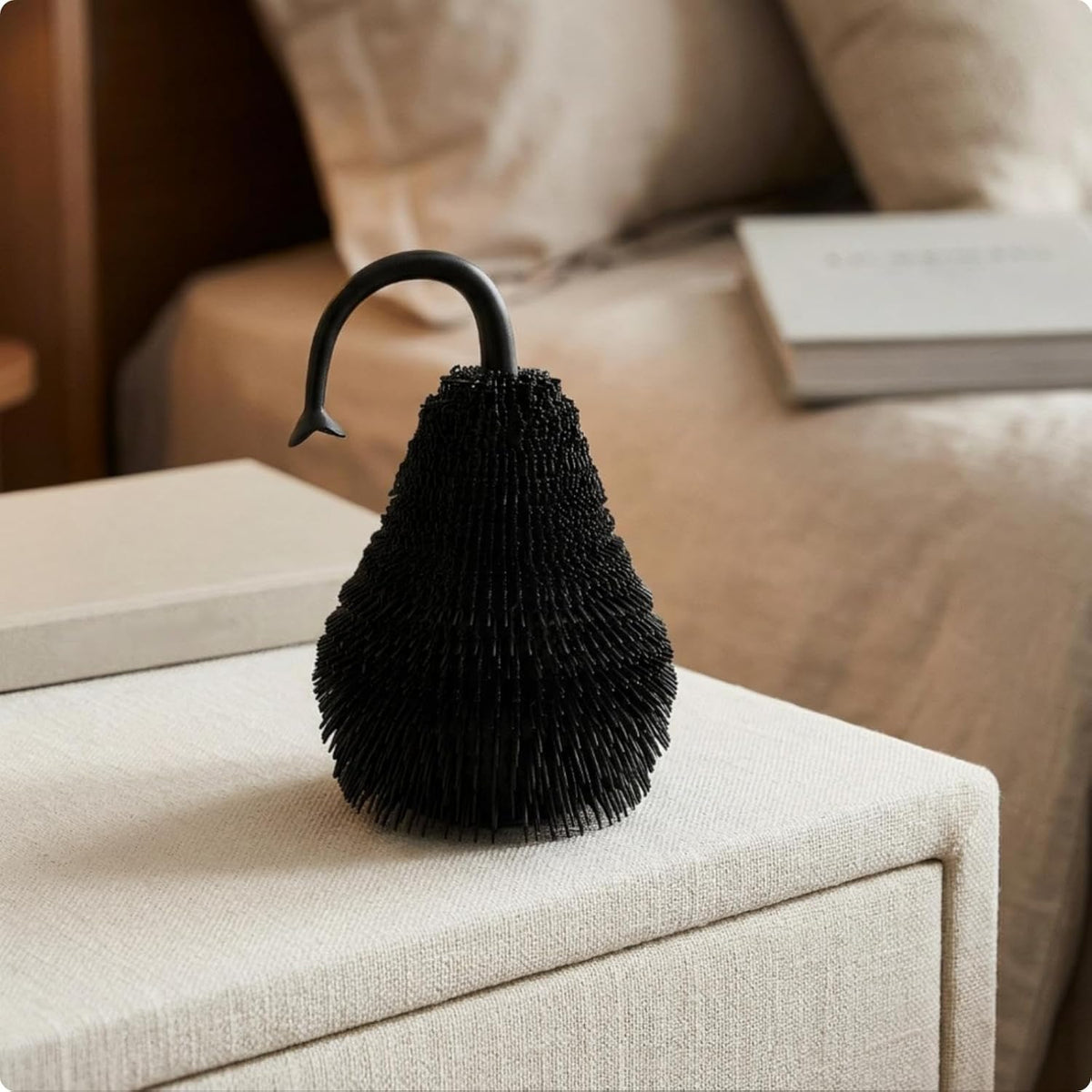 CALANDIS Textured Resin Pear Decor | Modern Minimalist Design, Pear Decoration, for Living Room Short Black
