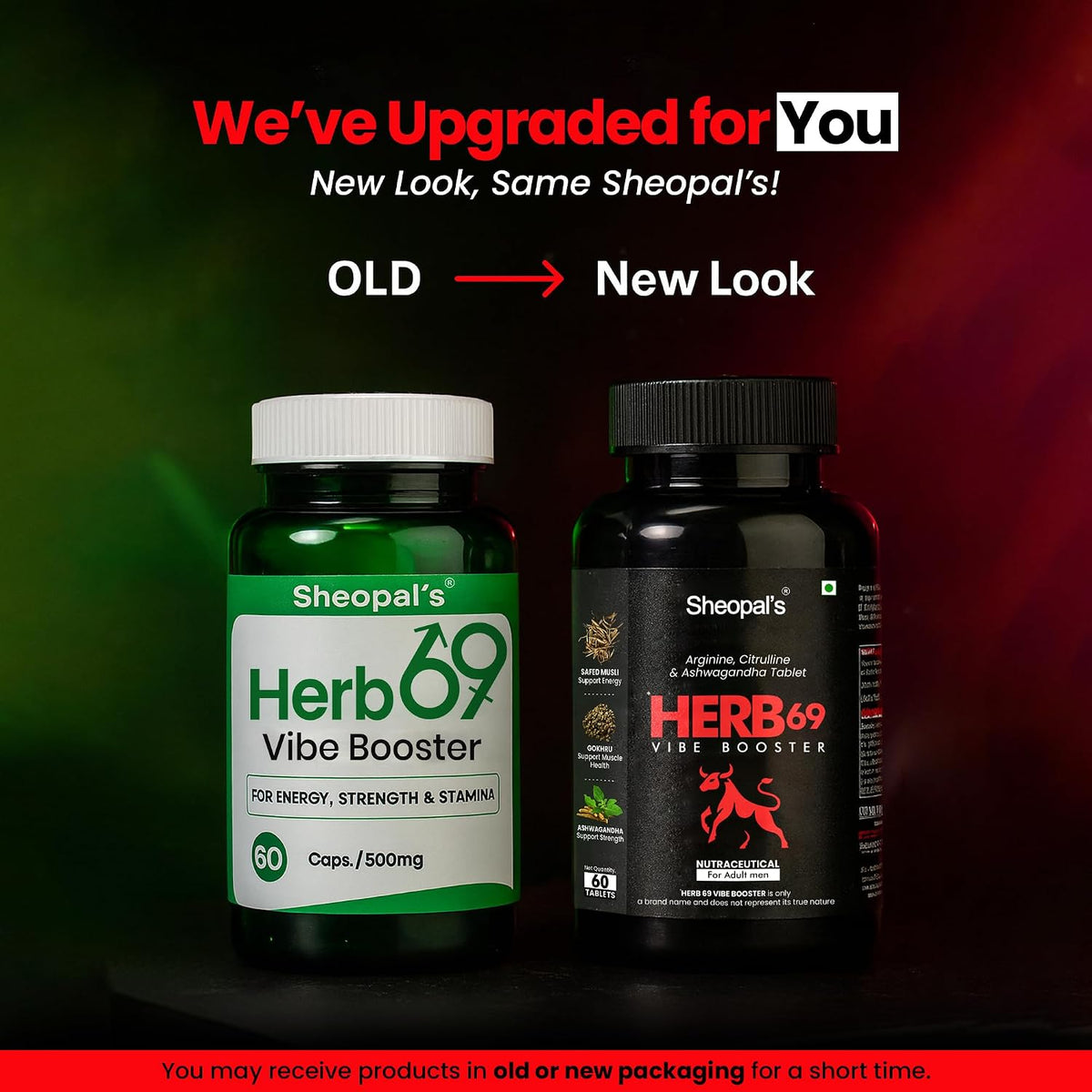 Sheopals Herb 69 Vibe Booster Supplement for Men with L-Arginine, L-Citrulline, Ginseng, Ashwagandha – 60 Caplets Pack of 1