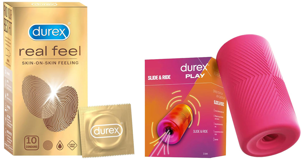 Durex Slide & Ride with Durex Real Feel Condoms for Men - 10 Count | Latex Free