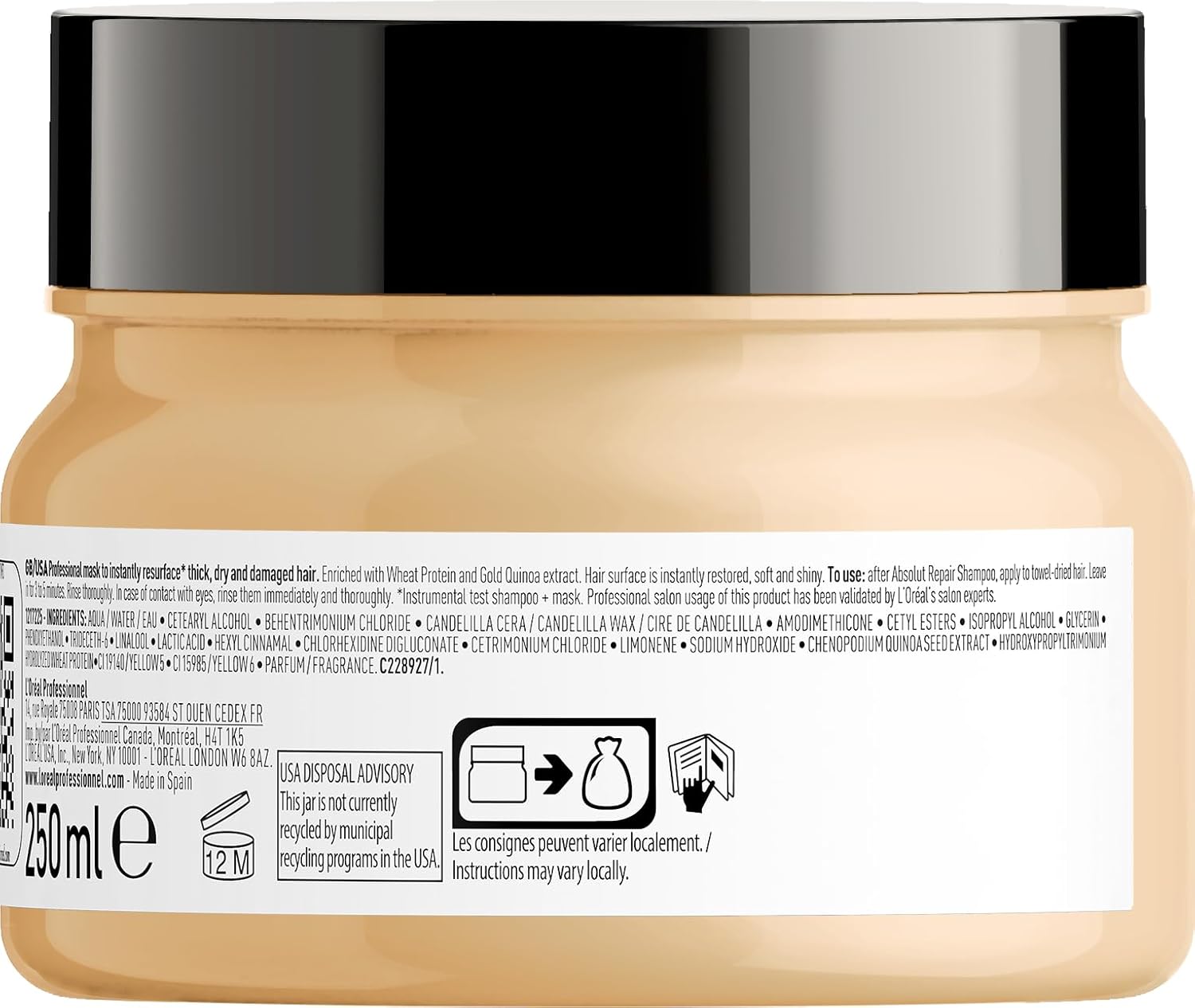 L'Oréal Professionnel Absolut Repair Mask for Dry & Damaged Hair | Professional mask for Strengthening and Repairing Hair, 13x resistance to hair damage | With Protein & Omega-9 For Men & Women, 250ml
