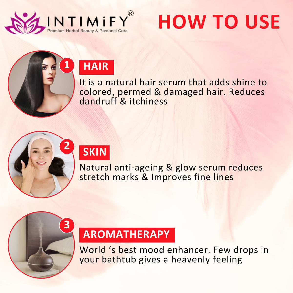INTIMIFY Rose Essential Oil For Hair, Face Glow, Diffuser 30 ml (Pack of 1)