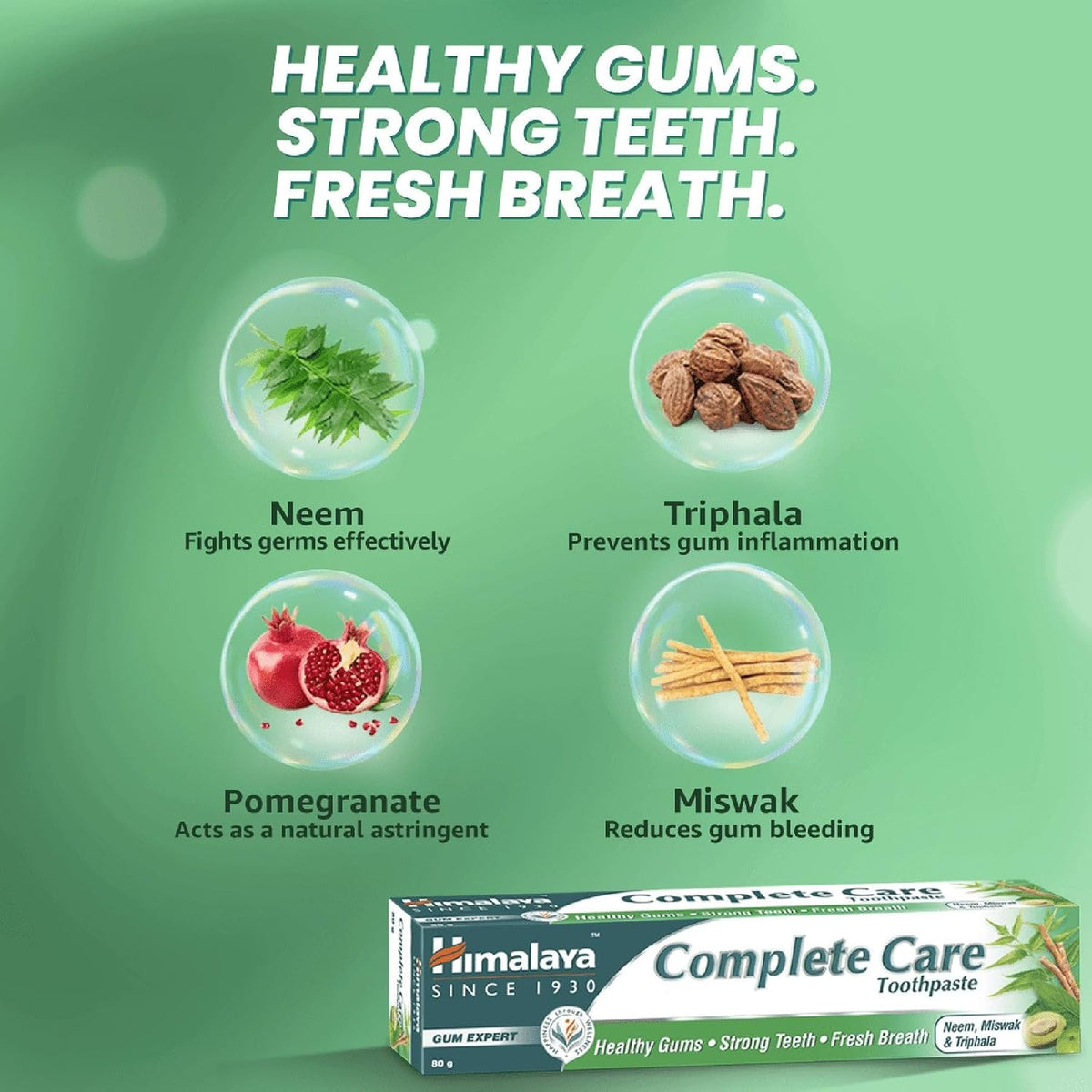 Himalaya Complete Care Toothpaste 600g(150gx4, Pack of 4)| For Strong Teeth & Healthy Gums | With Neem, Miswak & Triphala | Herbal Formulation