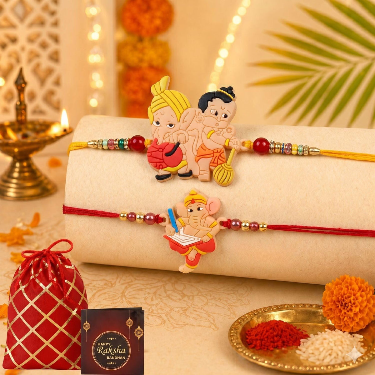 Kalakriti Cartoon Character Rakhi Set of 2 for Kids Brother – Fun & Colorful Rakshabandhan for Boys & Toddlers RakhiGanesh