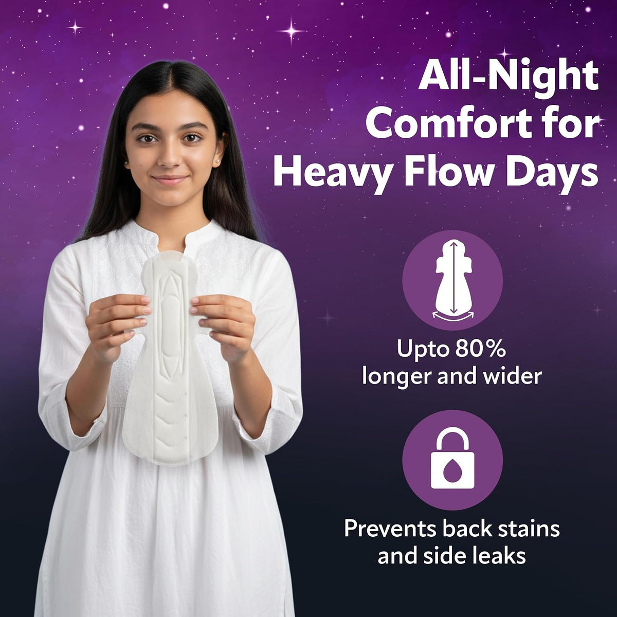 Evereve Comfort Nights Sanitary Pads XXXL+ 420mm, 80% Longer with Wider back For All Night Care, Very Heavy Night Flow Absorption, Up to 100% Leak Protection, R