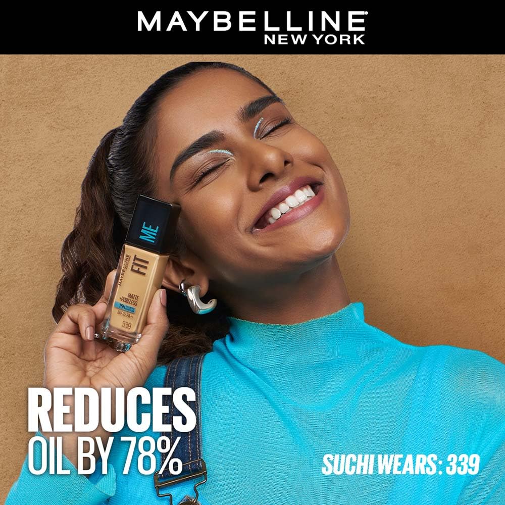 Maybelline New York Fit Me Matte + Poreless Liquid Foundation, pore minimising lightweight formula suitable for daily use and Indian Skin - 228 Soft Tan, 30 ml