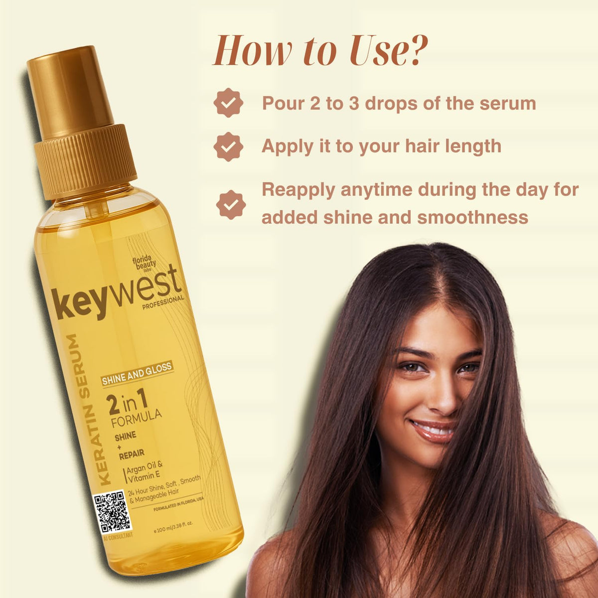 Keywest Professional Shine & Gloss Hair Serum for Women Men Dry Frizzy Hair, 100ml | 2in1 Formula Shine + Repair | Enriched with Argan Oil, Walnut Oil & Vitamin