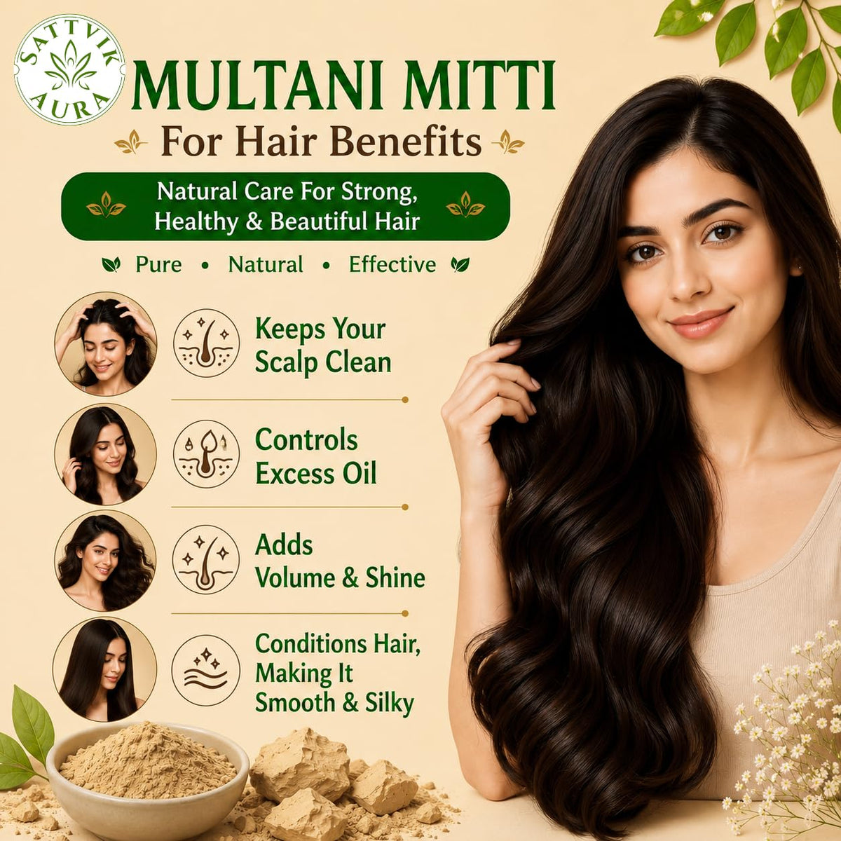 Pure Multani Mitti Powder for Face, Skin & Hair Care | Natural Fuller’s Earth Powder | Fine Powder for Face Pack & Hair Pack | 100g