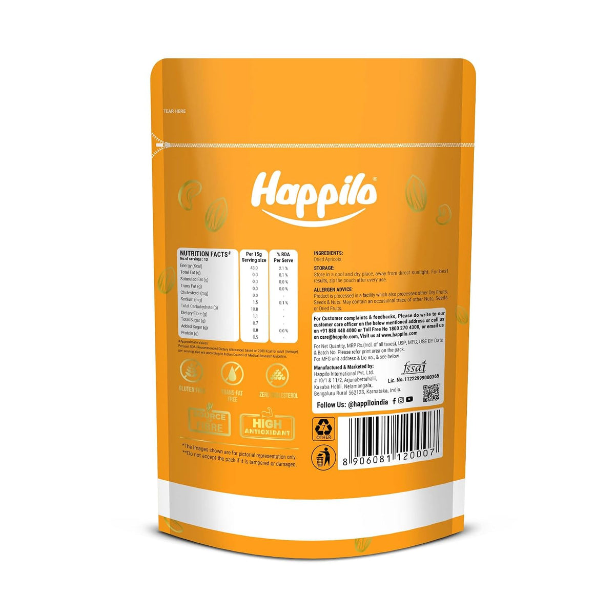 Happilo Dried Premium Turkish Apricot 200g | Healthy Snacks, Dry Fruits | Exotics Apricots Dry Fruits, Seedless Apricots, Jardalu | Naturally Source Pack of 1