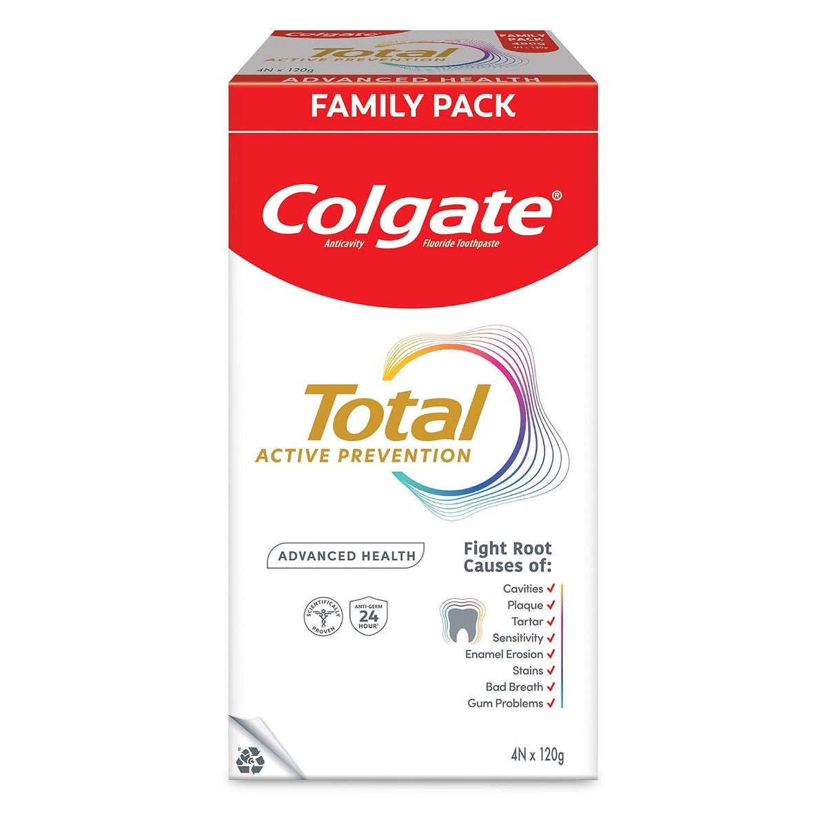 Colgate Total 300gm (2 x 150gm) Advanced Health Anti-Germ Toothpaste with Toothbrush, Tooth Paste with 12-Hour Anti-Germ & Enamel Protection, Whole Mouth Health