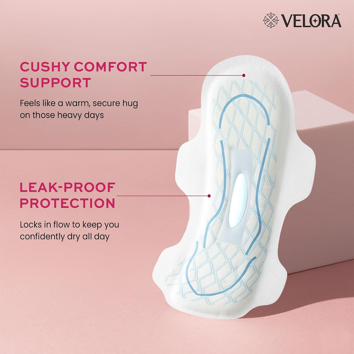 Velora Soft Feel & Rash Free Pack of 1 Trifold Sanitary Pads| XL - 280MM | 40 Pads | Sanitary Pads for Women and Girls, Quick Absorption, Heavy Flow Champion, S