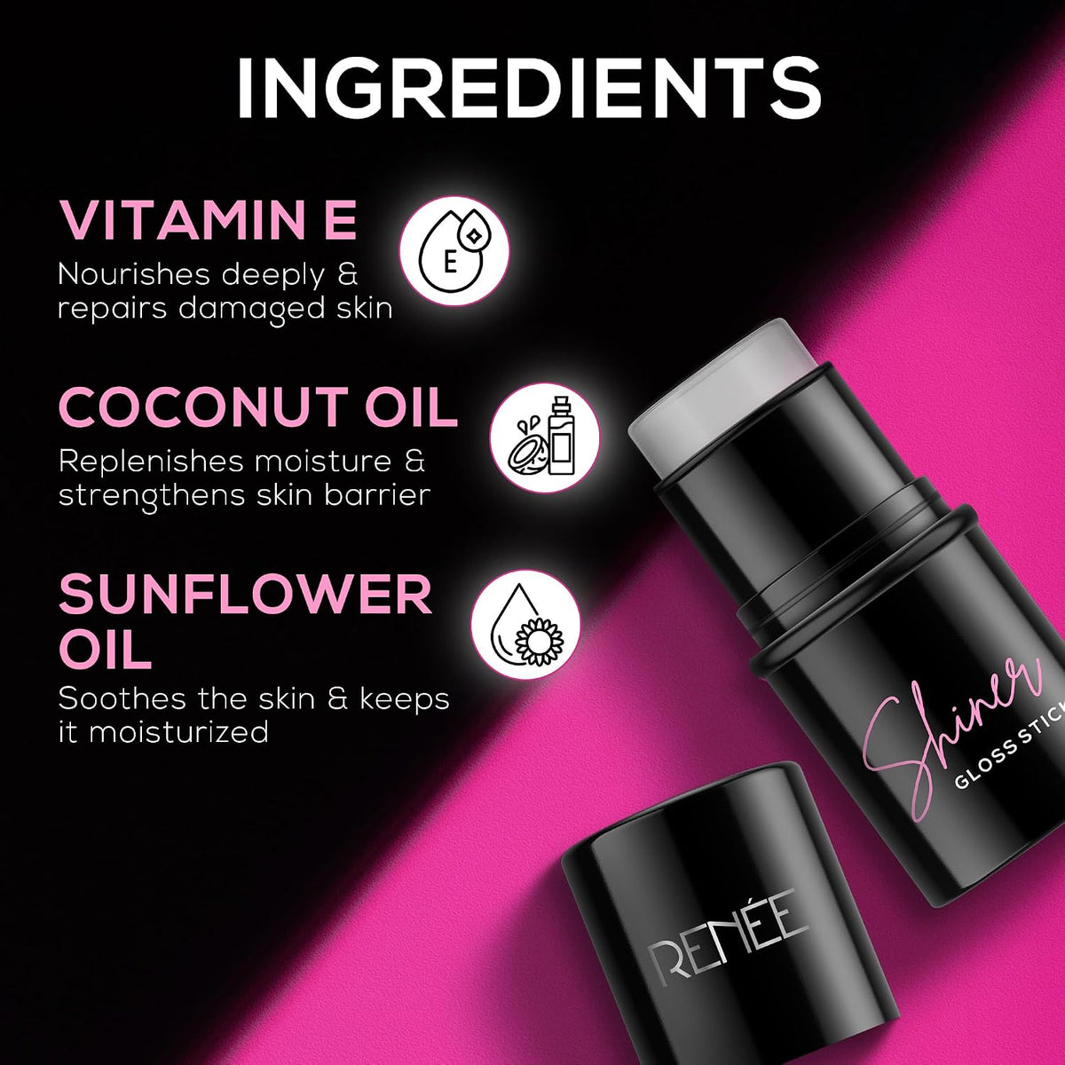 RENEE Shiner Face Gloss Stick | Gives Instant Glossy Shine | Hydrates & Moisturizes | Non-Sticky | Lightweight Formula | Offers Soft Skin | Enriched with Vitami